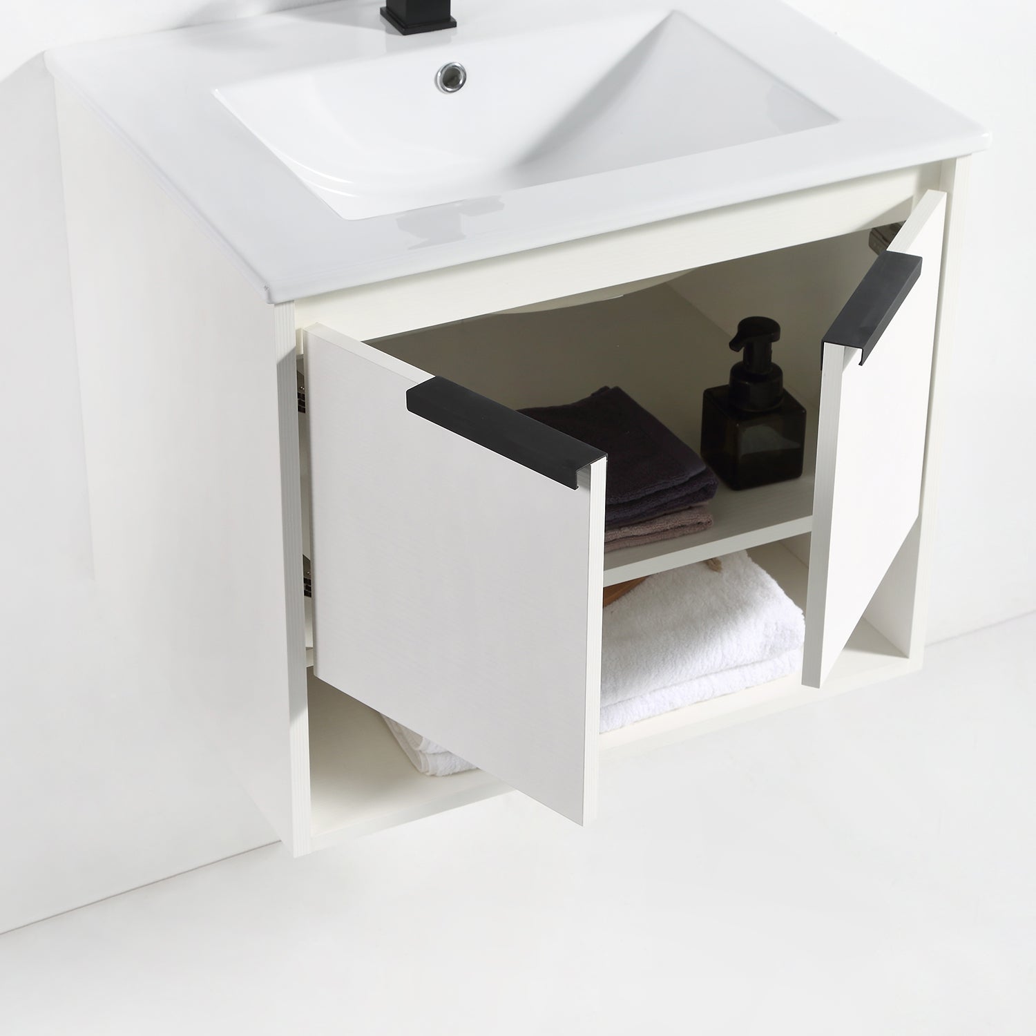 24 in. W x 18 in. D Bath Vanity Set in White with Ceramic Vanity Top in White with White Basin