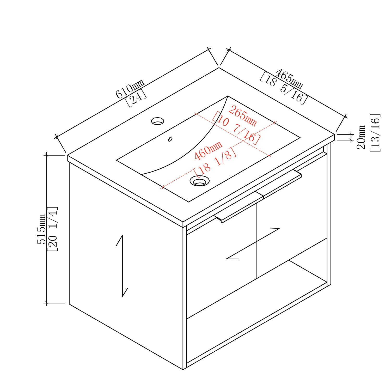 24 in. W x 18 in. D Bath Vanity Set in White with Ceramic Vanity Top in White with White Basin