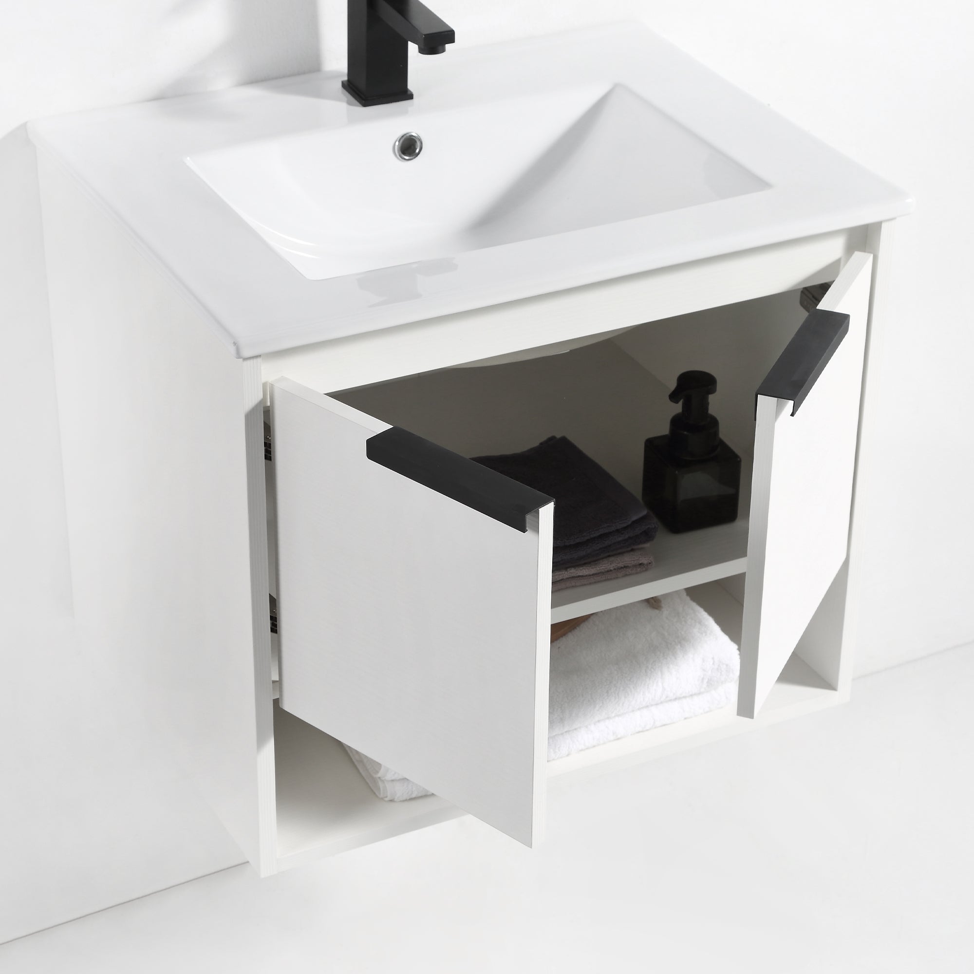 24 in. W x 18 in. D Bath Vanity Set in White with Ceramic Vanity Top in White with White Basin