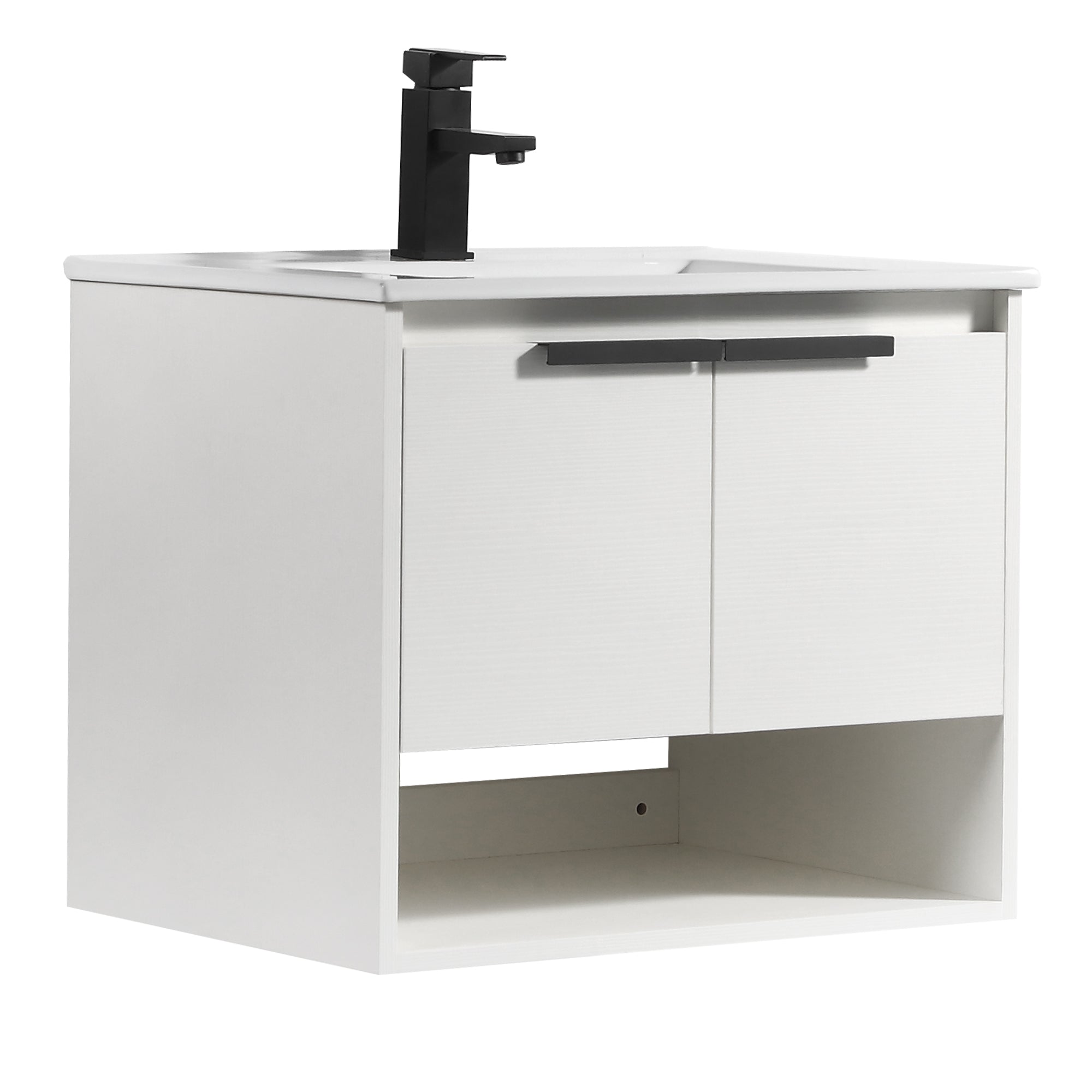 24 in. W x 18 in. D Bath Vanity Set in White with Ceramic Vanity Top in White with White Basin