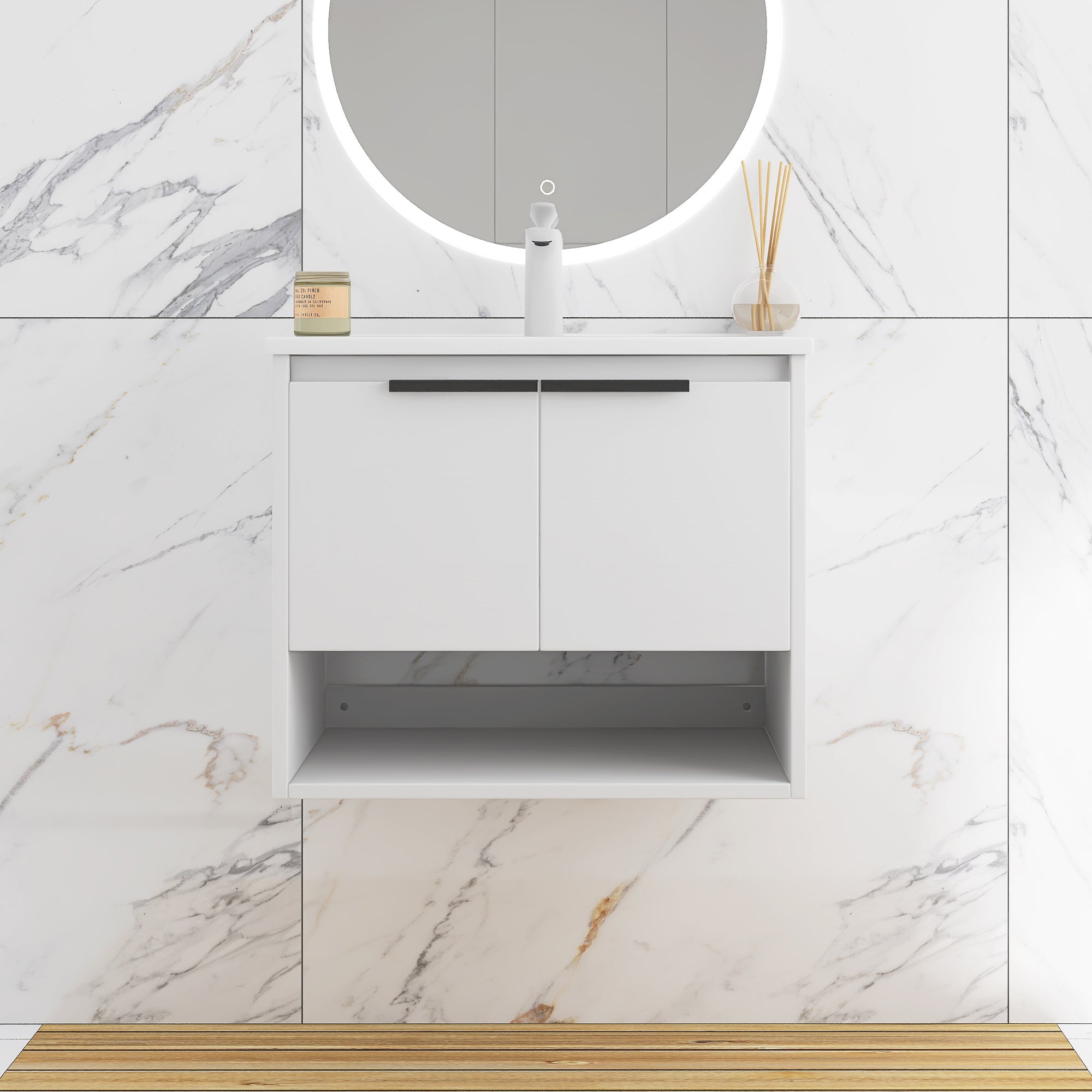 24 in. W x 18 in. D Bath Vanity Set in White with Ceramic Vanity Top in White with White Basin