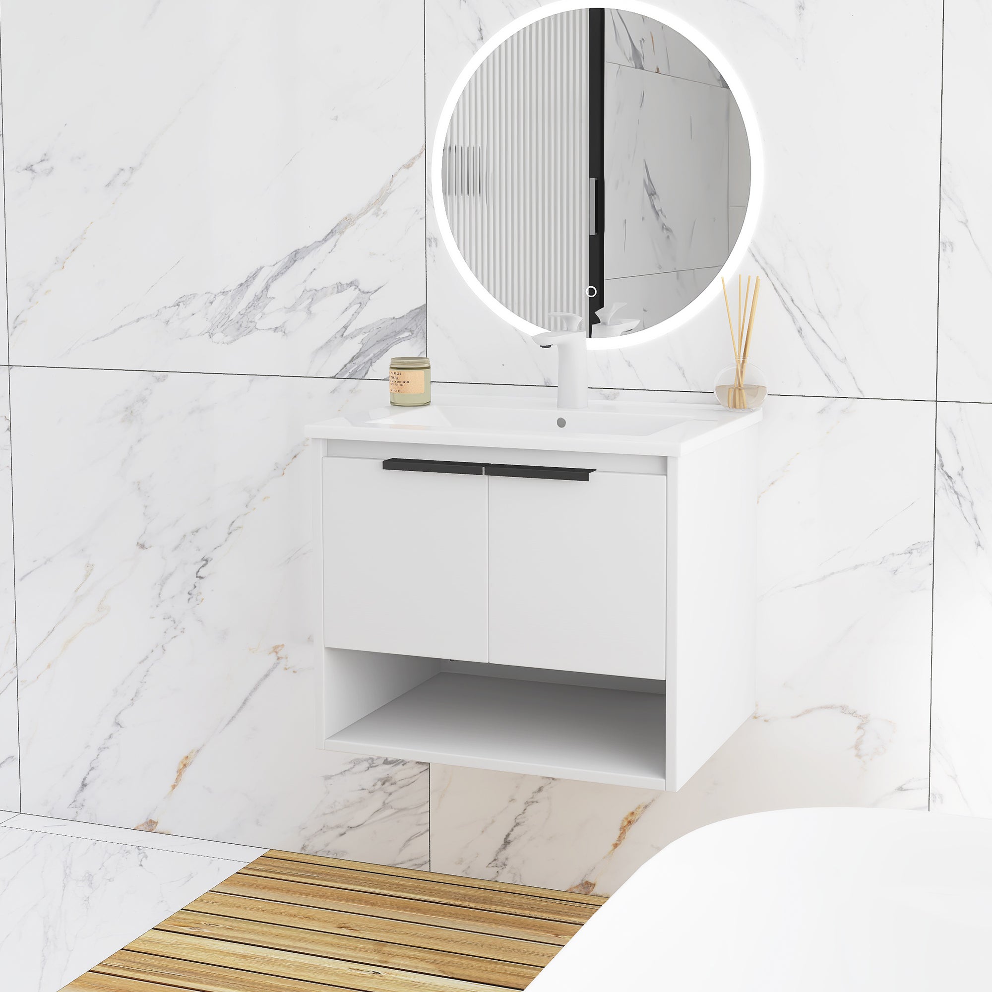 24 in. W x 18 in. D Bath Vanity Set in White with Ceramic Vanity Top in White with White Basin