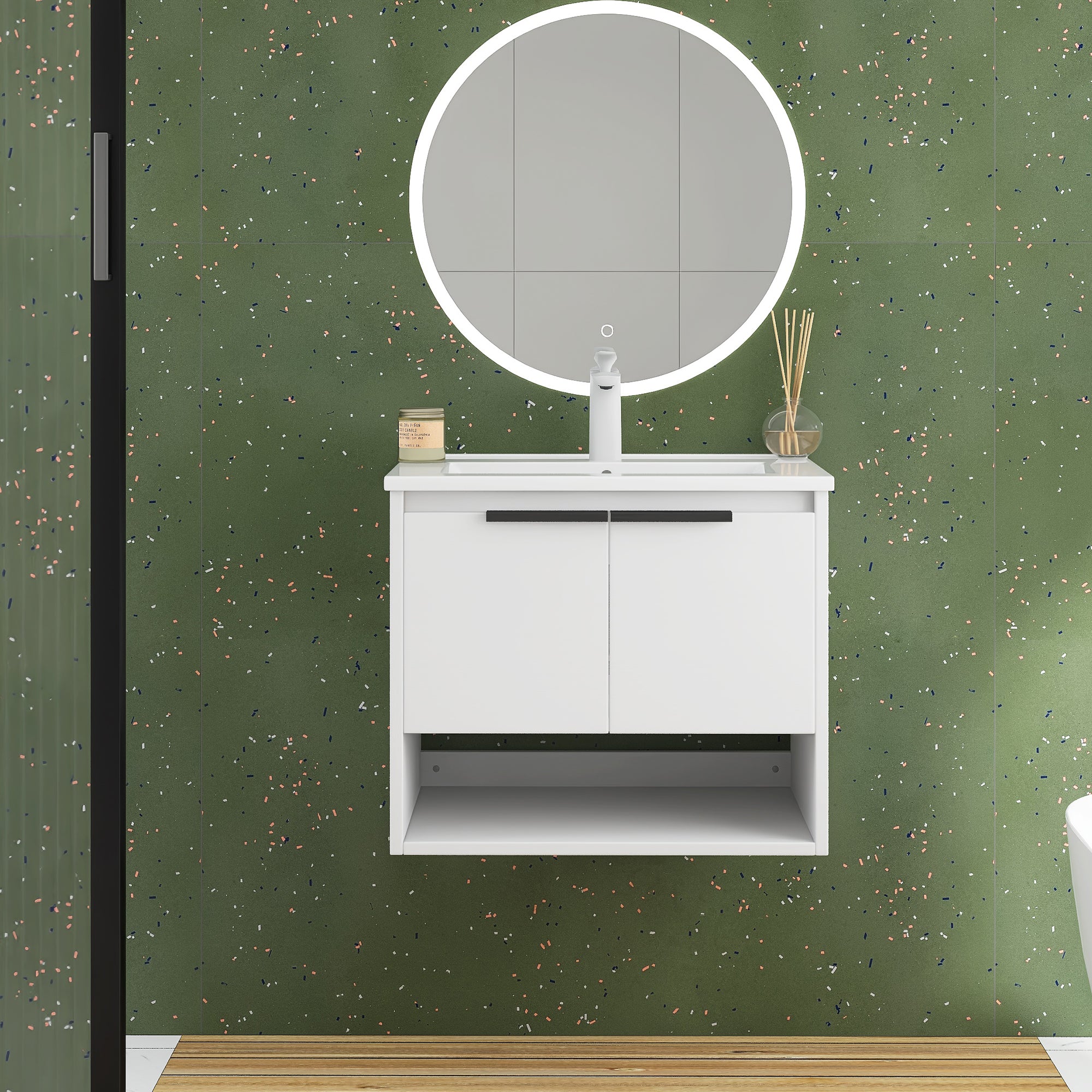 24 in. W x 18 in. D Bath Vanity Set in White with Ceramic Vanity Top in White with White Basin