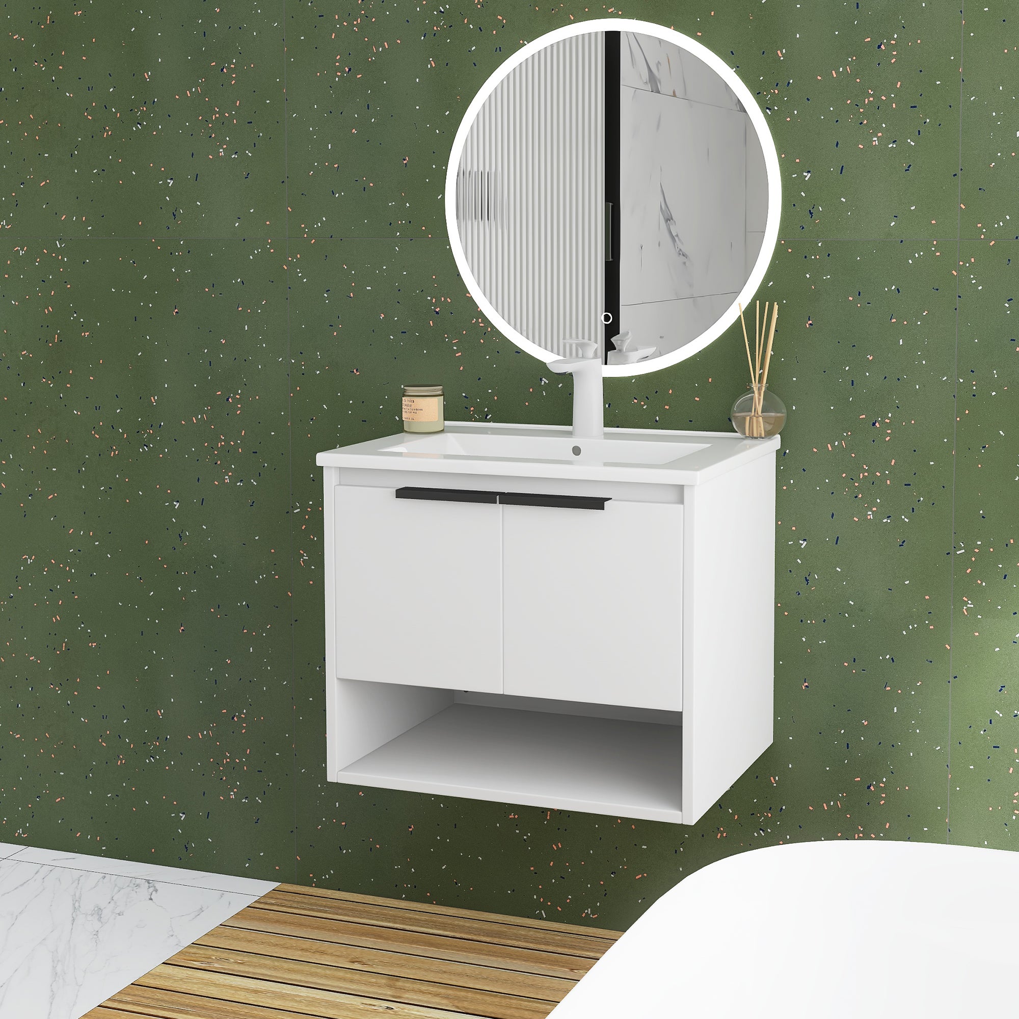 24 in. W x 18 in. D Bath Vanity Set in White with Ceramic Vanity Top in White with White Basin