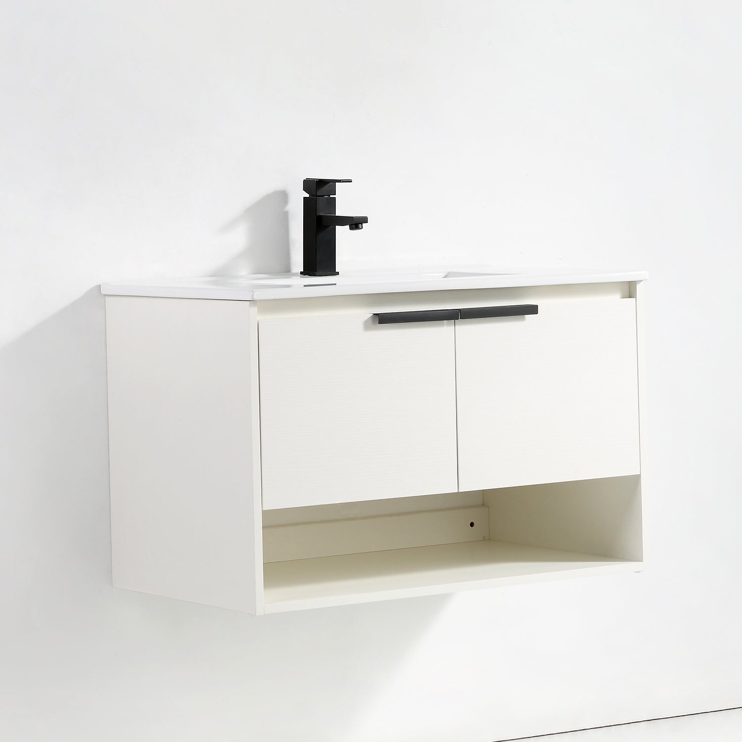 32 in. W x 18 in. D Bath Vanity Set in White with Ceramic Vanity Top in White with White Basin