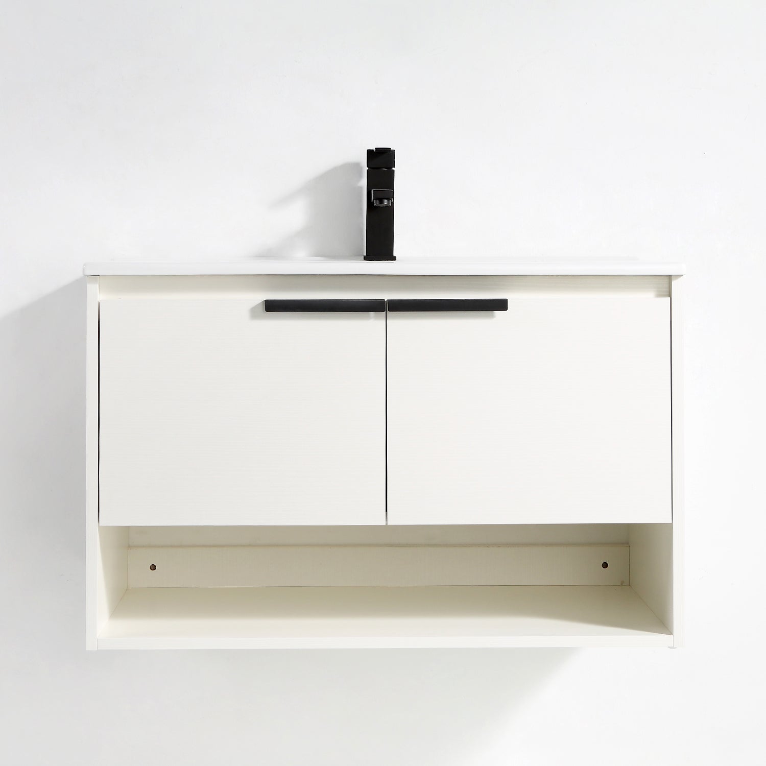 32 in. W x 18 in. D Bath Vanity Set in White with Ceramic Vanity Top in White with White Basin