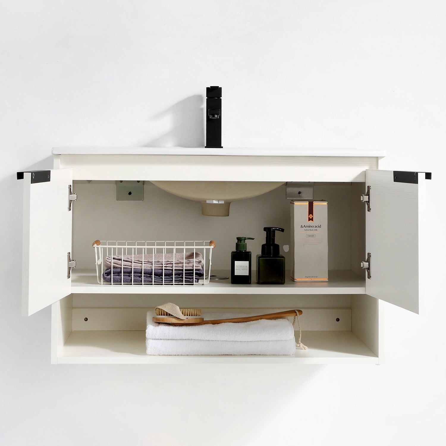 32 in. W x 18 in. D Bath Vanity Set in White with Ceramic Vanity Top in White with White Basin