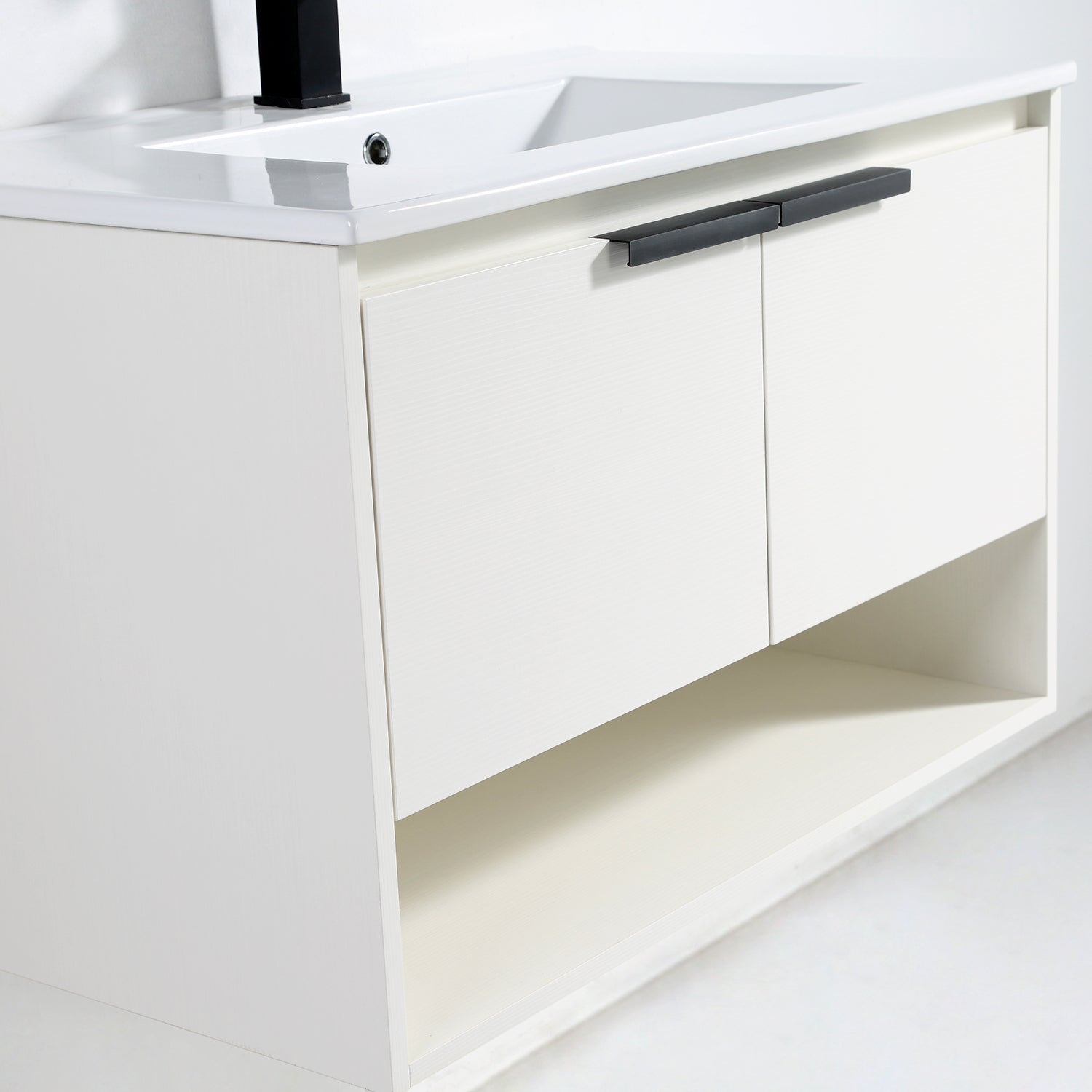 32 in. W x 18 in. D Bath Vanity Set in White with Ceramic Vanity Top in White with White Basin