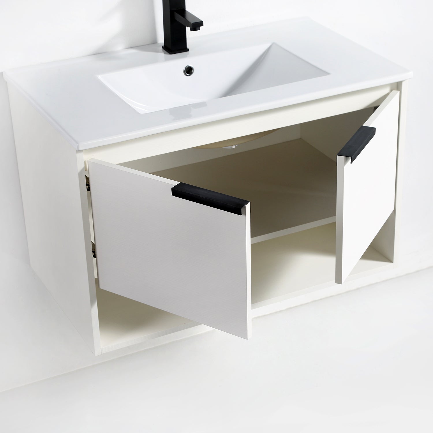 32 in. W x 18 in. D Bath Vanity Set in White with Ceramic Vanity Top in White with White Basin