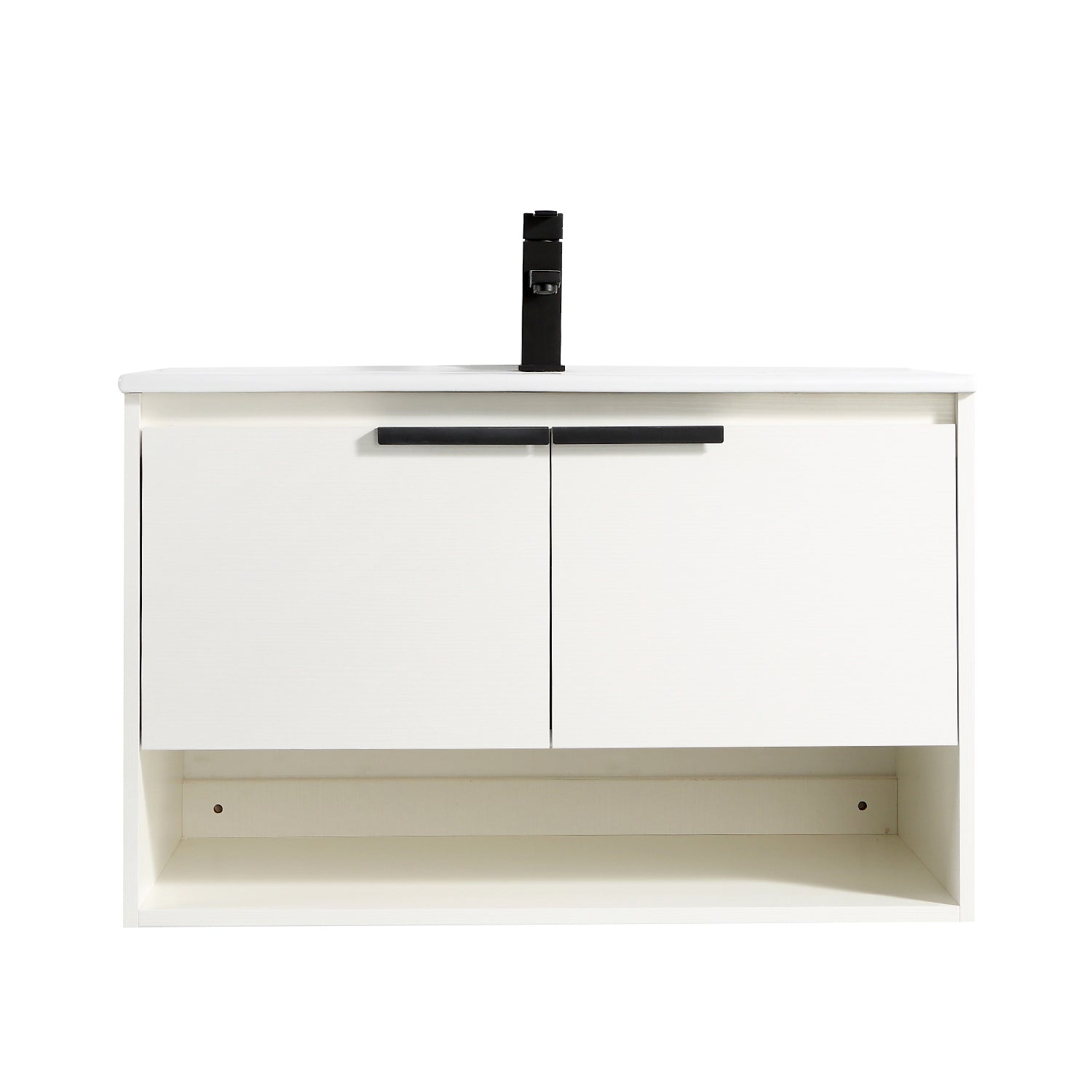 32 in. W x 18 in. D Bath Vanity Set in White with Ceramic Vanity Top in White with White Basin