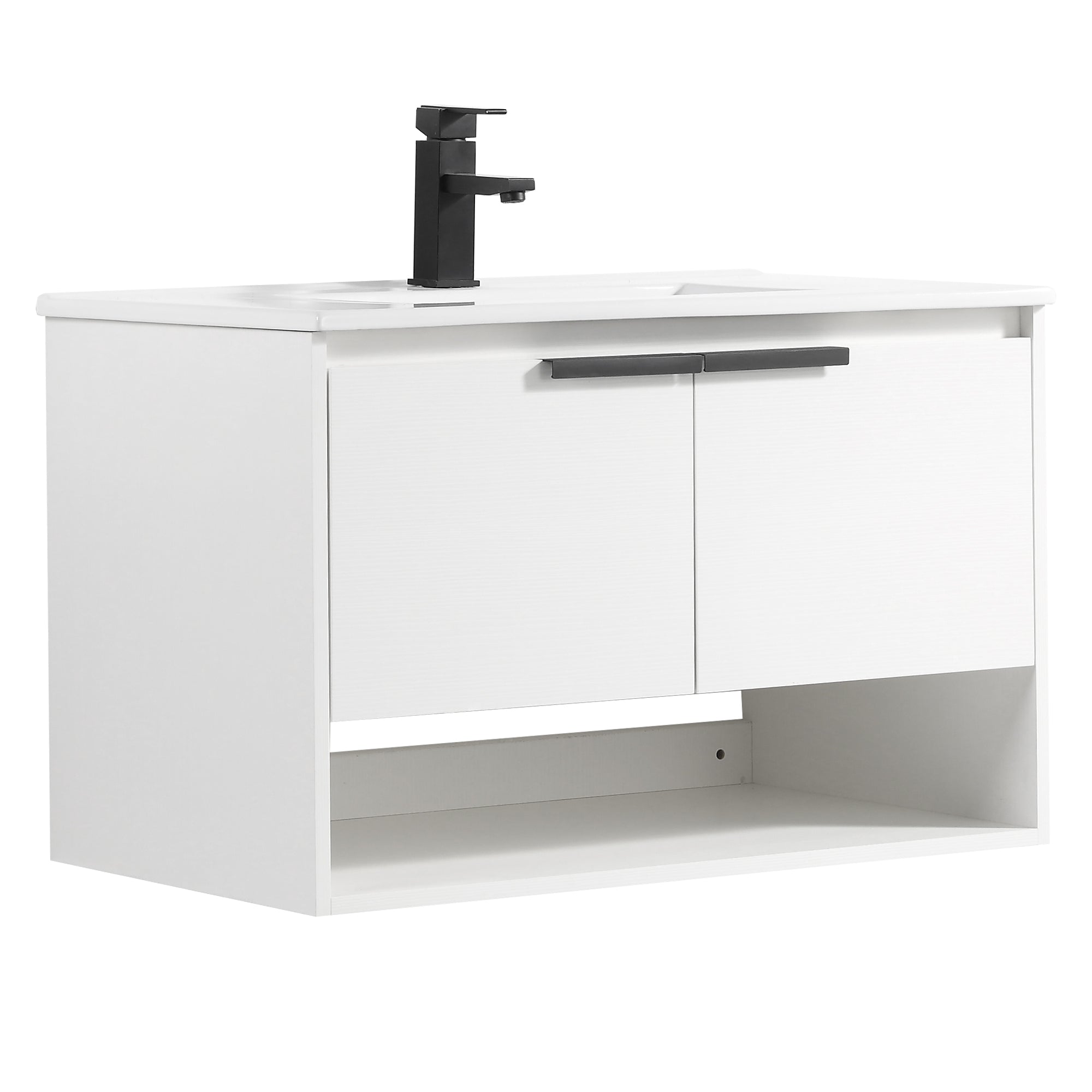 32 in. W x 18 in. D Bath Vanity Set in White with Ceramic Vanity Top in White with White Basin