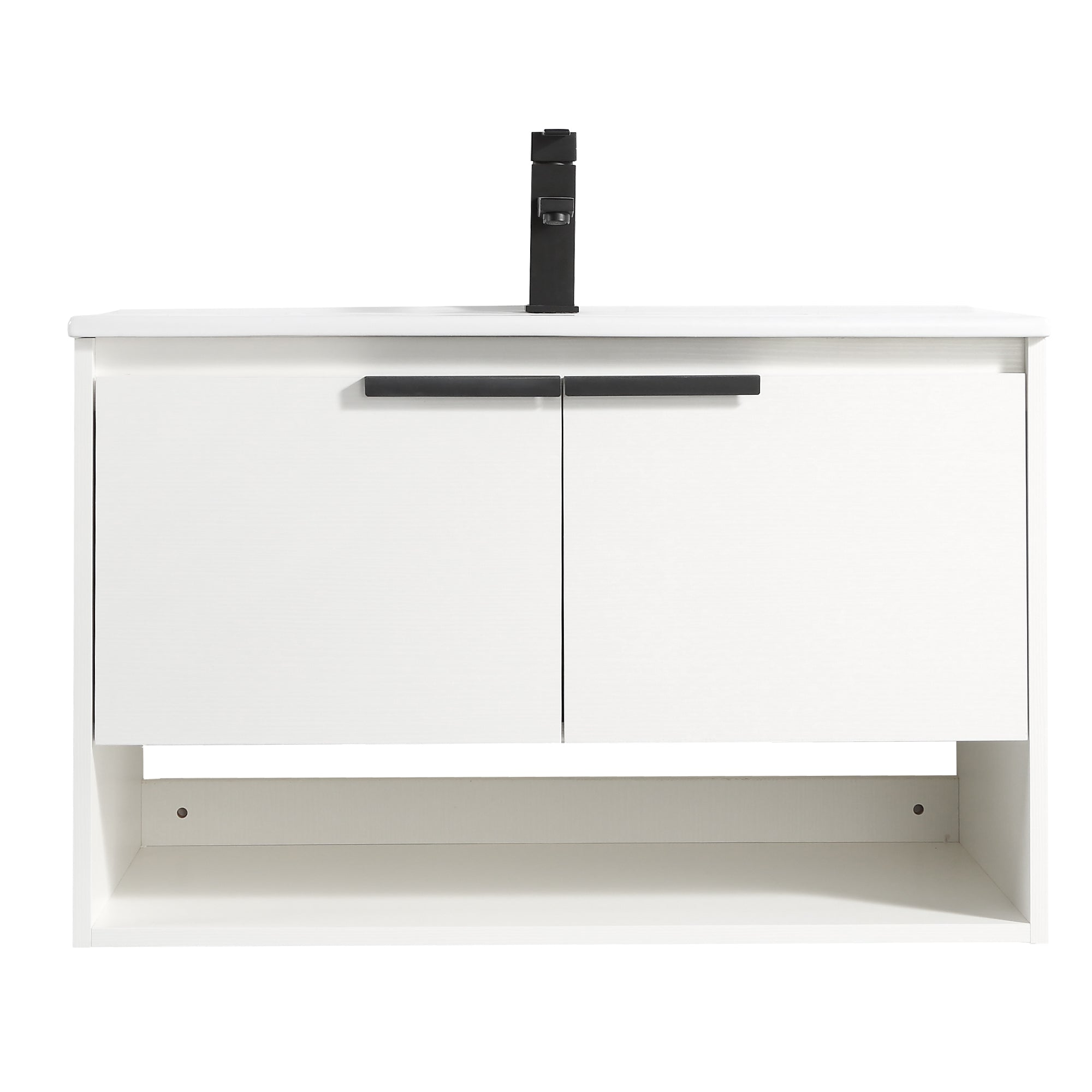 32 in. W x 18 in. D Bath Vanity Set in White with Ceramic Vanity Top in White with White Basin