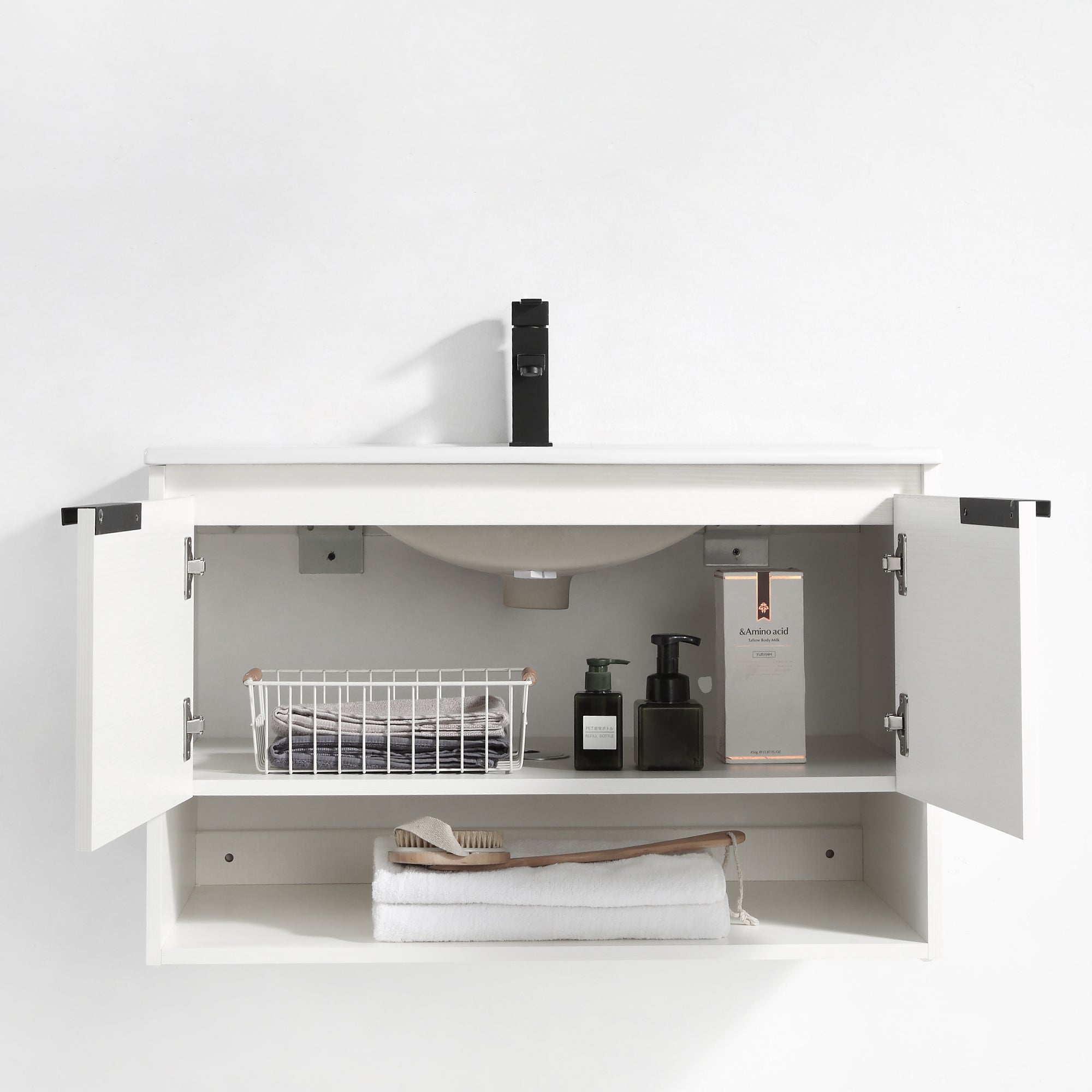 32 in. W x 18 in. D Bath Vanity Set in White with Ceramic Vanity Top in White with White Basin