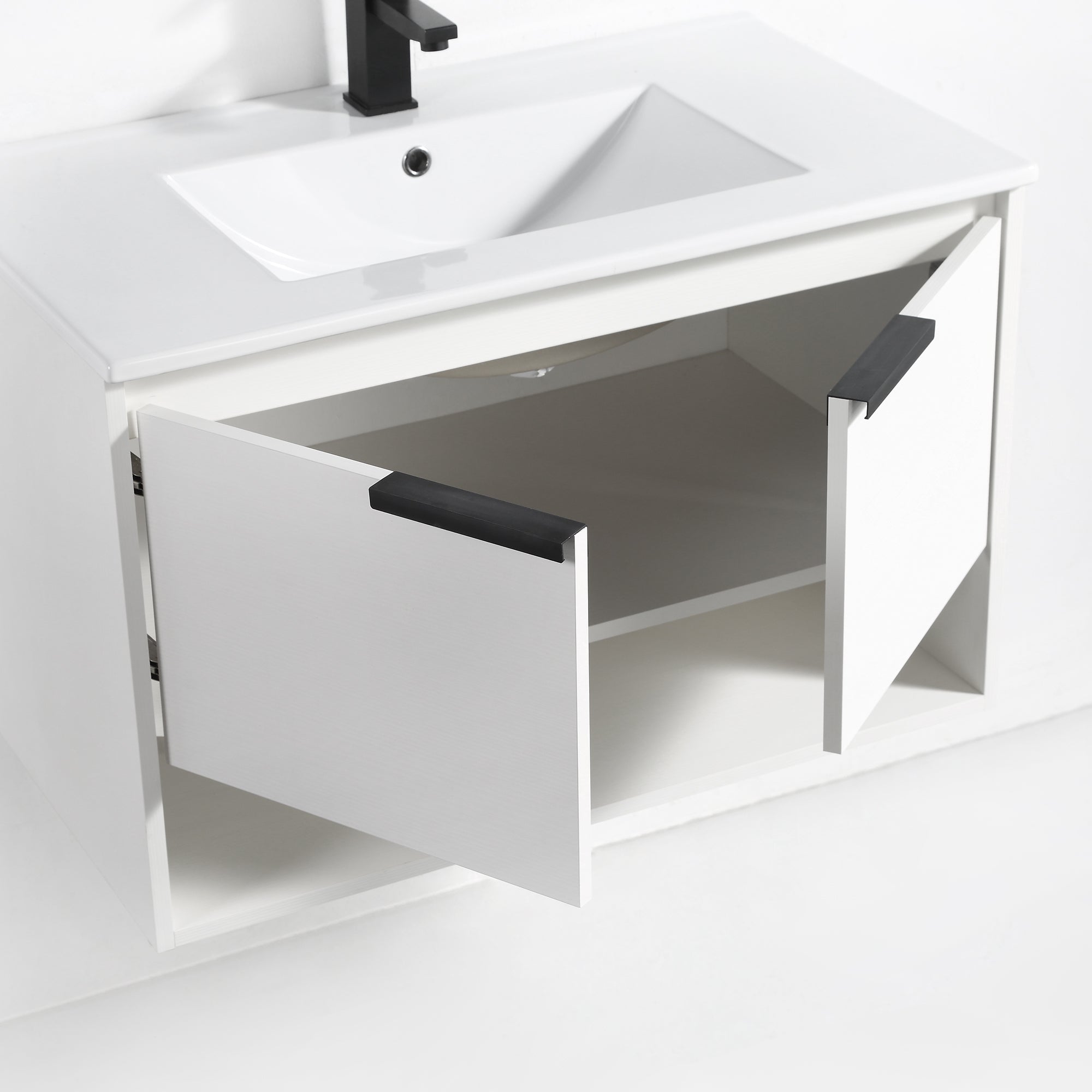 32 in. W x 18 in. D Bath Vanity Set in White with Ceramic Vanity Top in White with White Basin