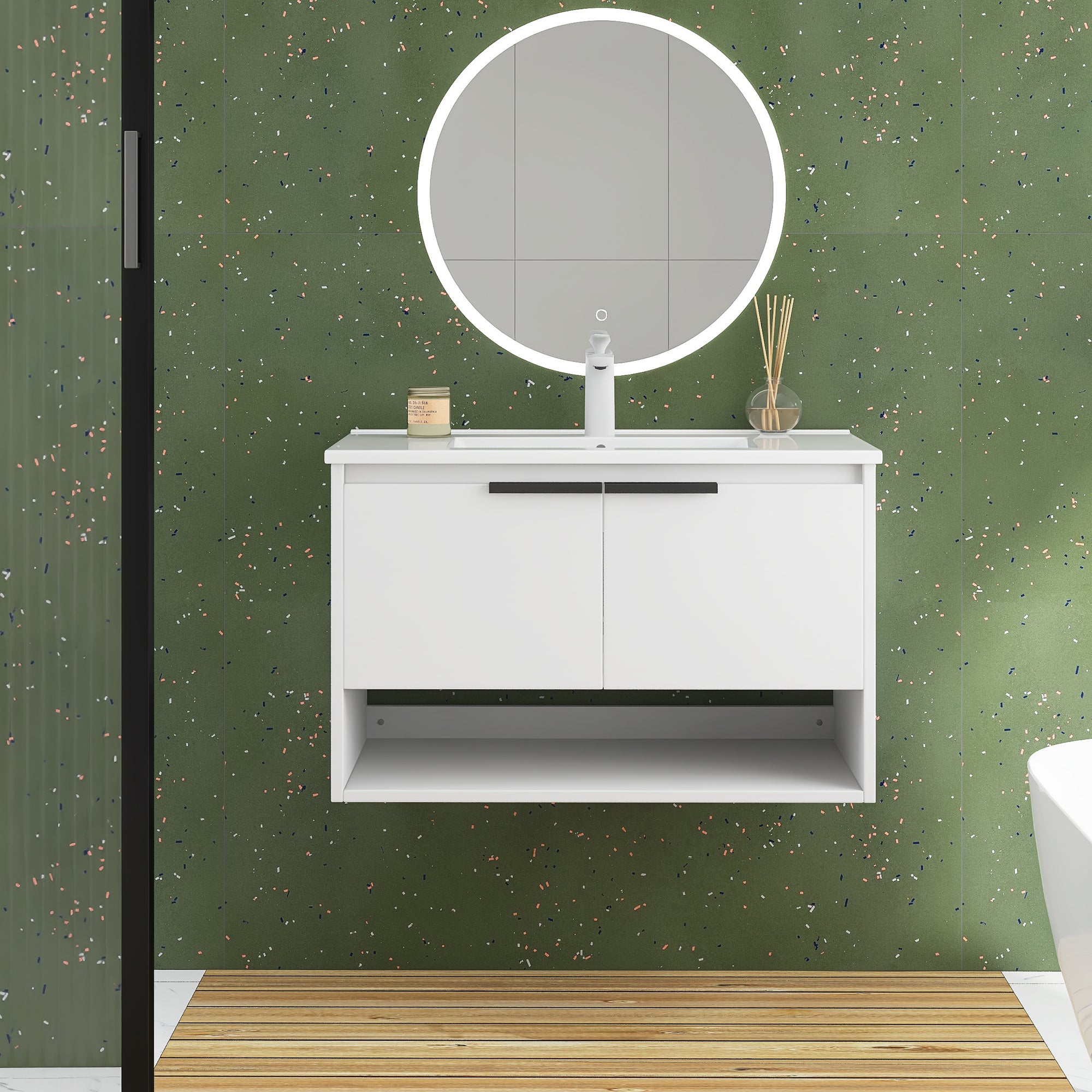 32 in. W x 18 in. D Bath Vanity Set in White with Ceramic Vanity Top in White with White Basin