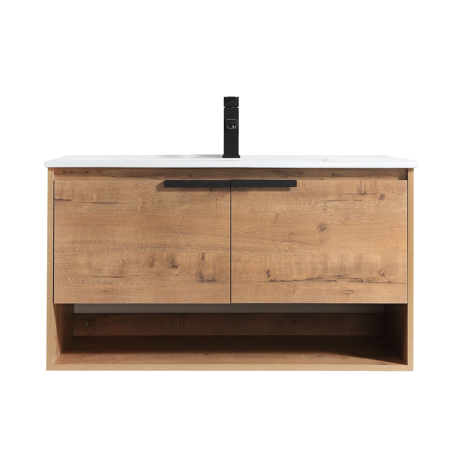 36 in. W x 18 in. D Bath Vanity Set in Natural Wood with Ceramic Vanity Top in White with White Basin