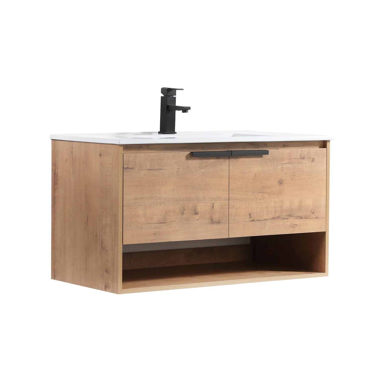 36 in. W x 18 in. D Bath Vanity Set in Natural Wood with Ceramic Vanity Top in White with White Basin