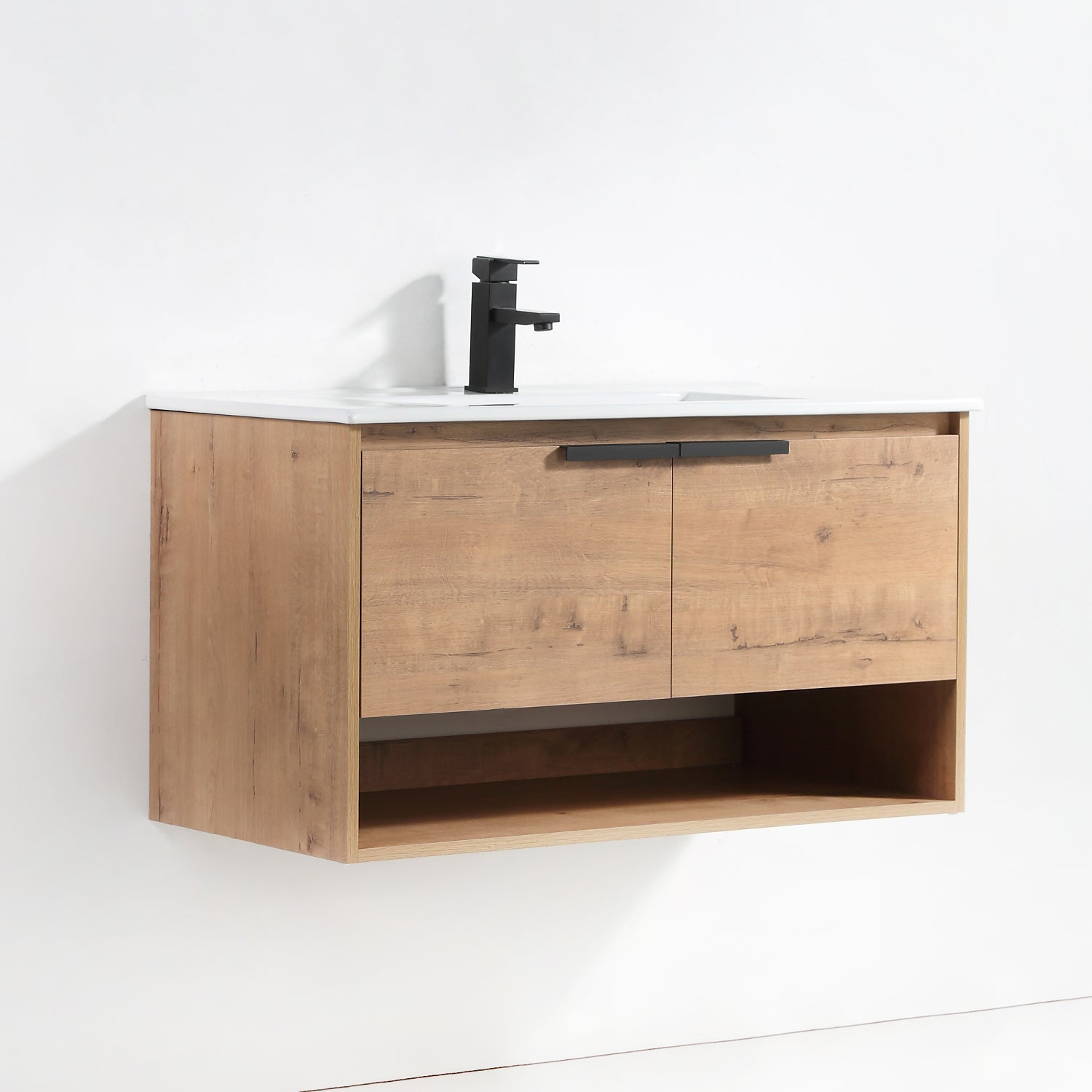 36 in. W x 18 in. D Bath Vanity Set in Natural Wood with Ceramic Vanity Top in White with White Basin