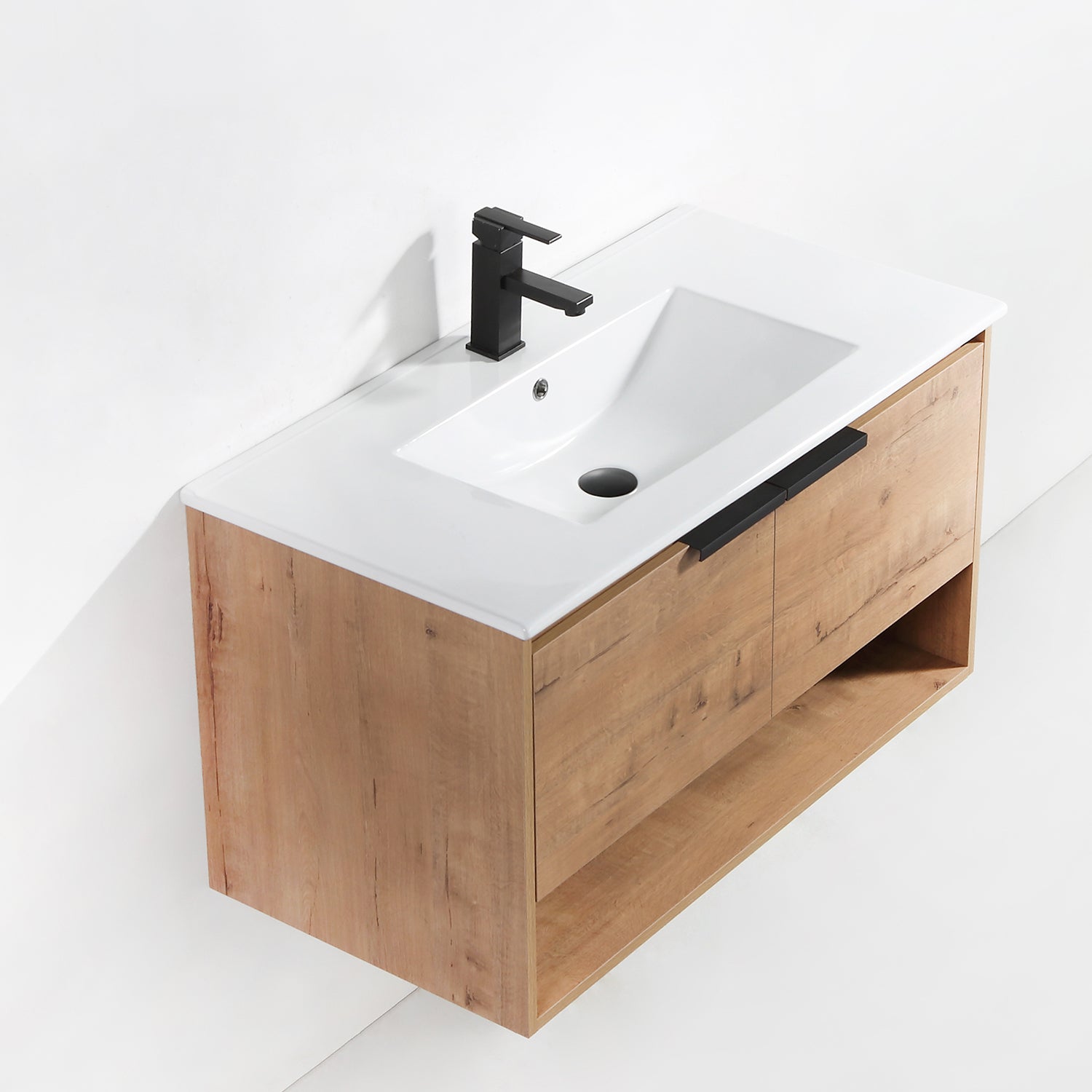 36 in. W x 18 in. D Bath Vanity Set in Natural Wood with Ceramic Vanity Top in White with White Basin