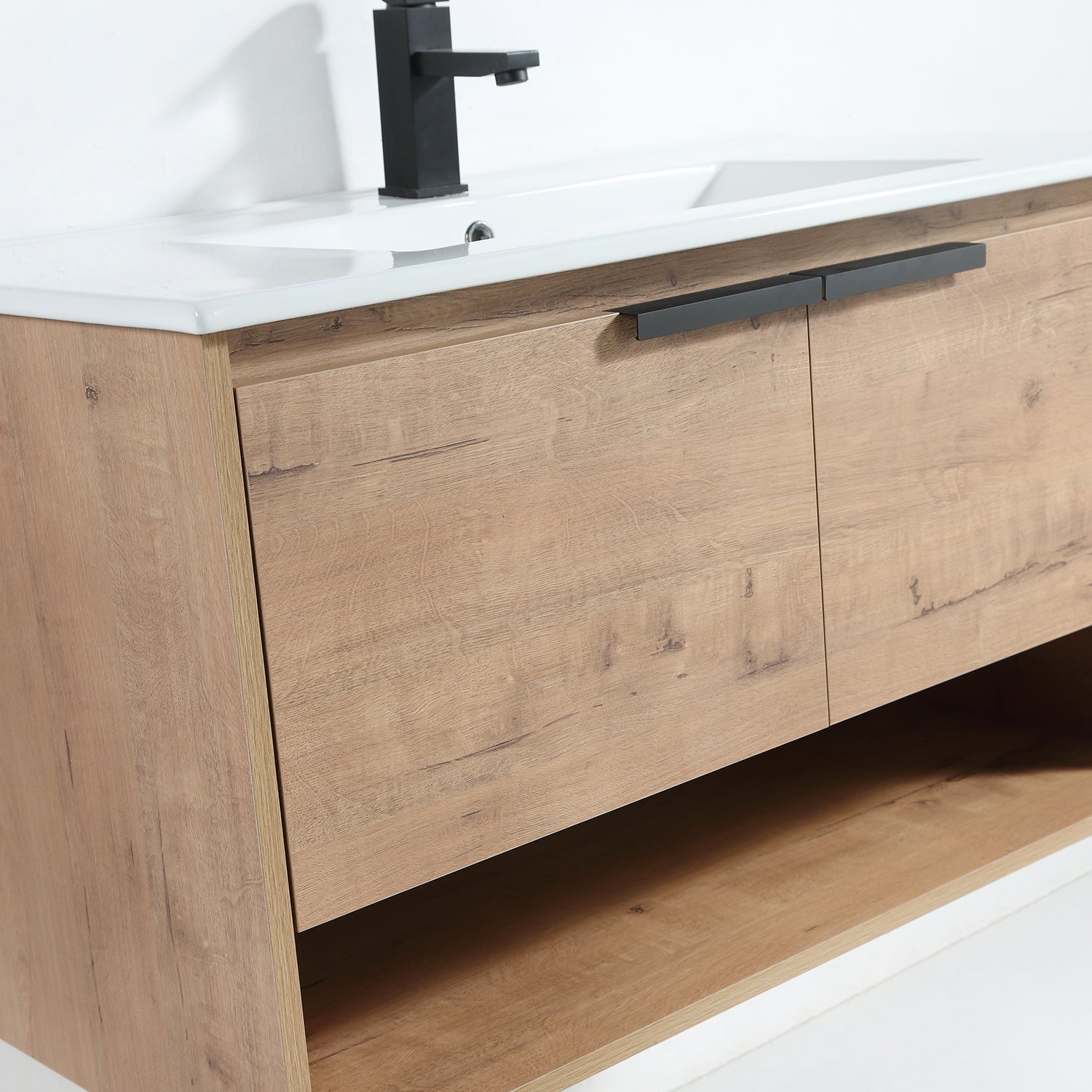 36 in. W x 18 in. D Bath Vanity Set in Natural Wood with Ceramic Vanity Top in White with White Basin