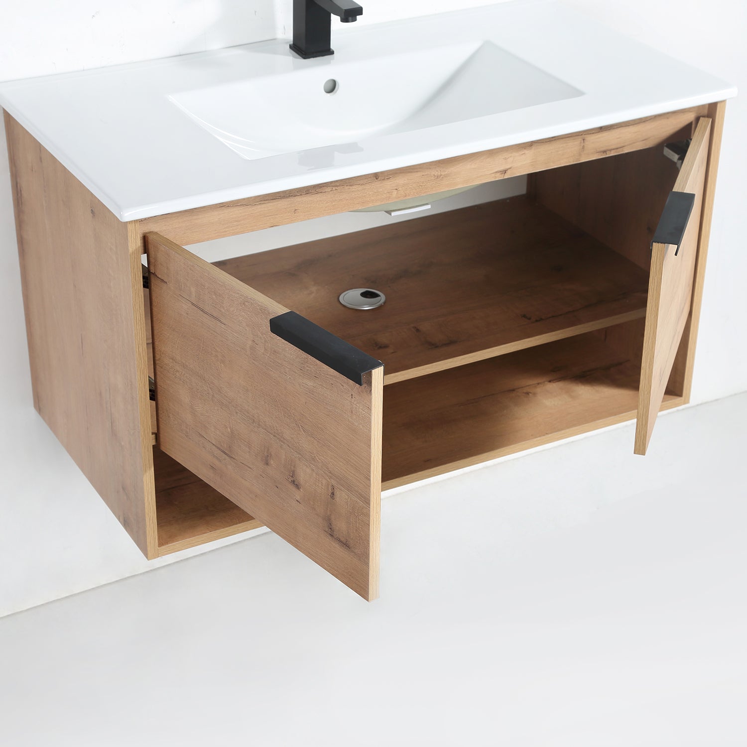 36 in. W x 18 in. D Bath Vanity Set in Natural Wood with Ceramic Vanity Top in White with White Basin