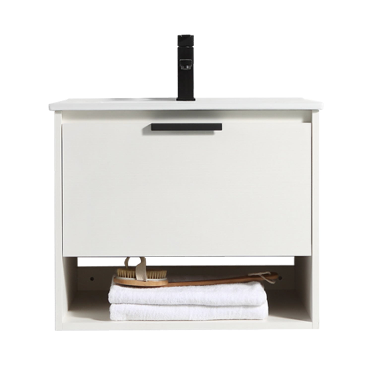 24 in. W x 18 in. D x 20 in. H Bath Vanity Set in White with Ceramic Vanity Top in White with White Basin