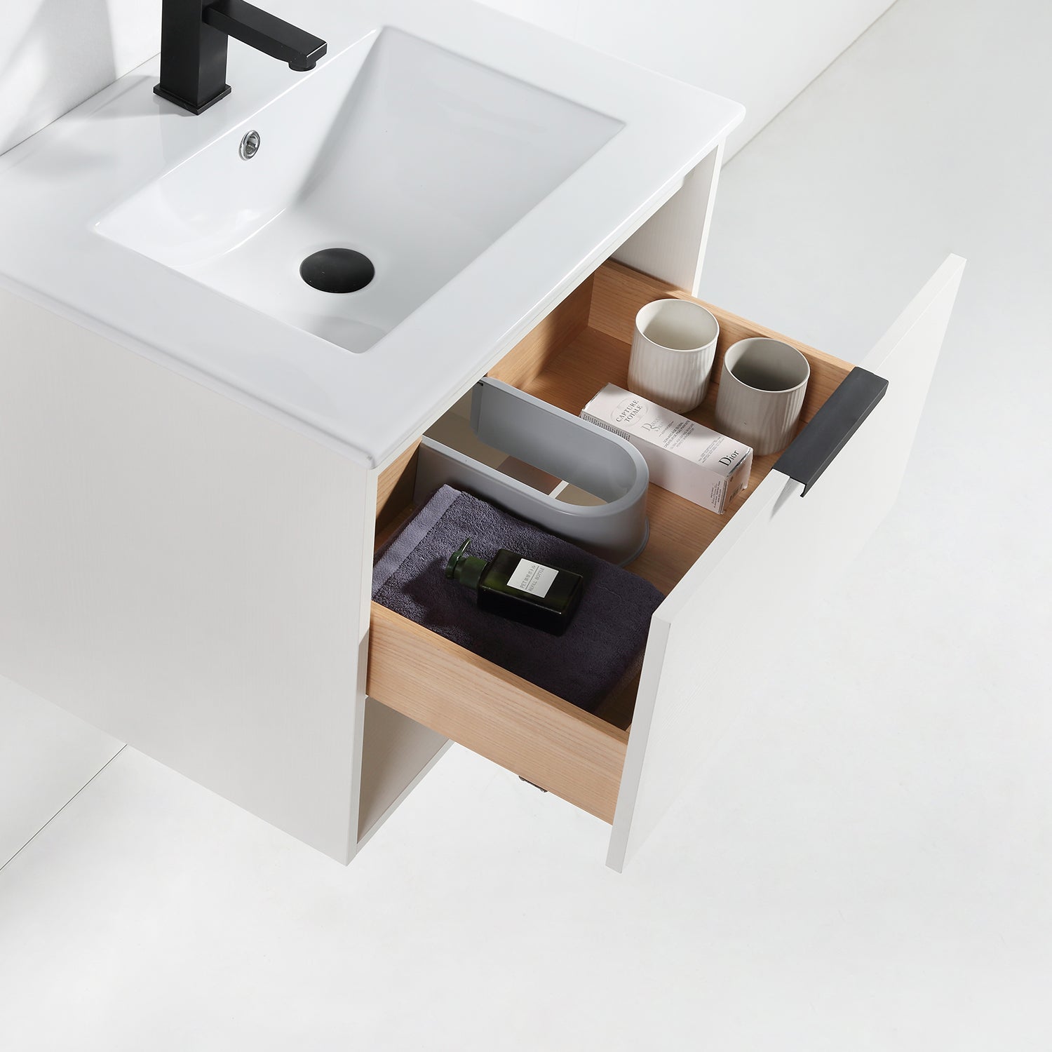 24 in. W x 18 in. D x 20 in. H Bath Vanity Set in White with Ceramic Vanity Top in White with White Basin
