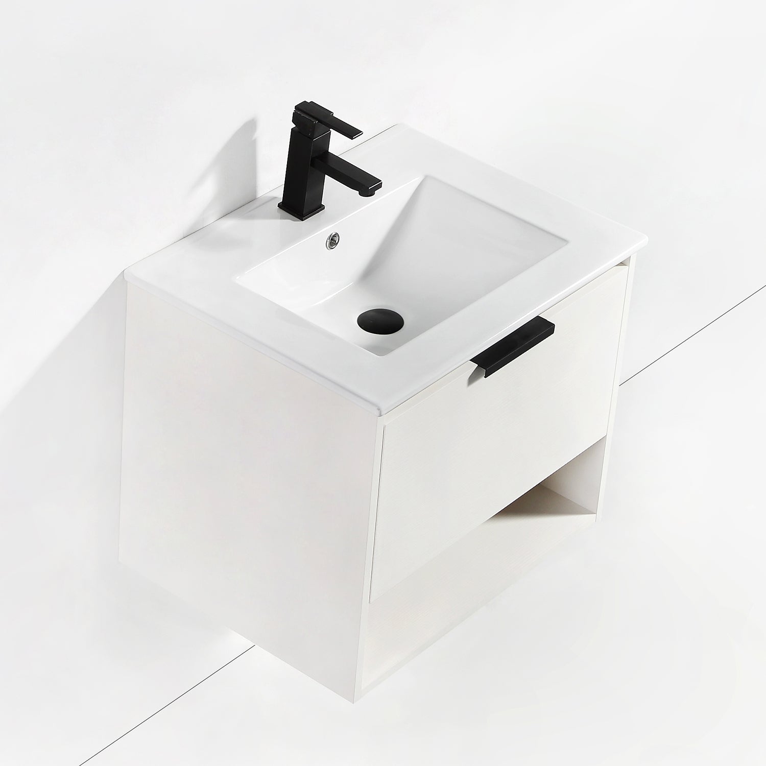 24 in. W x 18 in. D x 20 in. H Bath Vanity Set in White with Ceramic Vanity Top in White with White Basin
