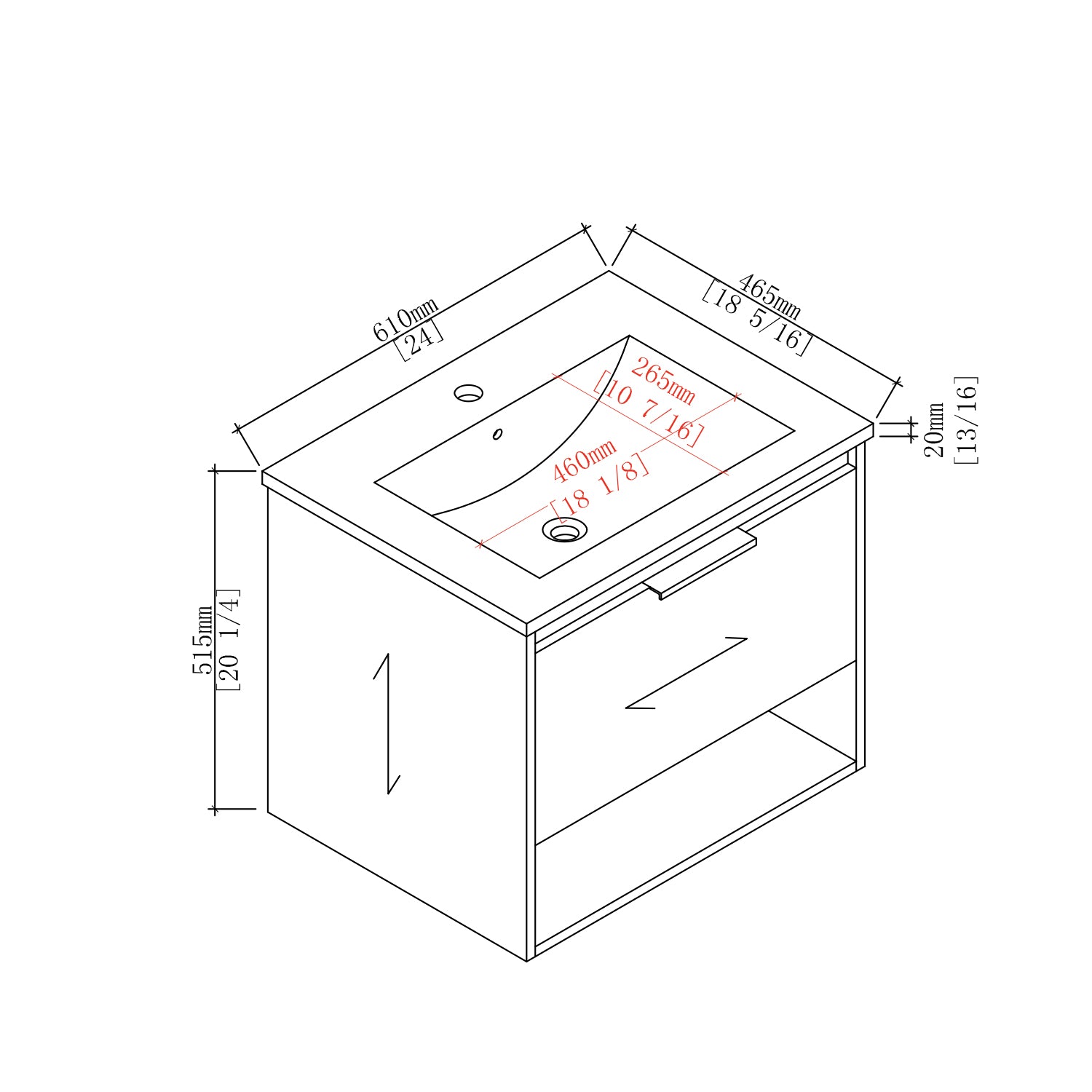 24 in. W x 18 in. D x 20 in. H Bath Vanity Set in White with Ceramic Vanity Top in White with White Basin