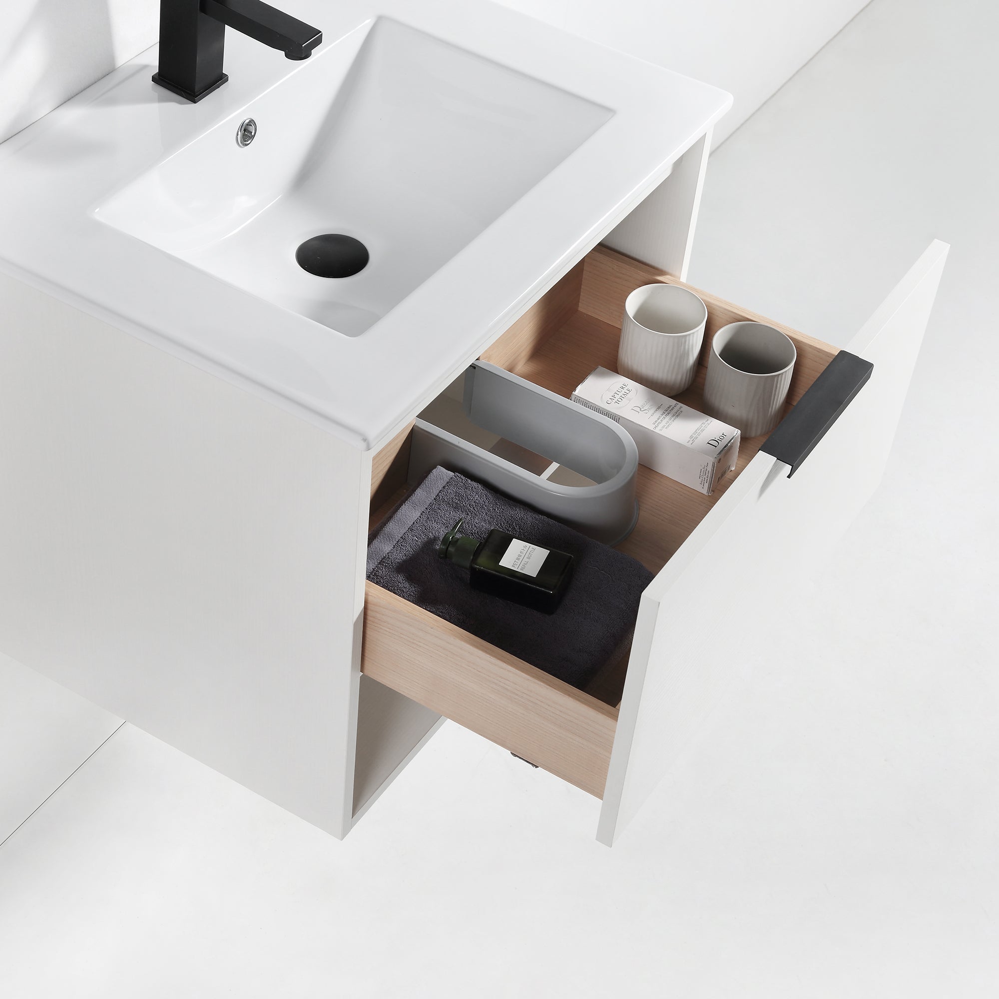 24 in. W x 18 in. D x 20 in. H Bath Vanity Set in White with Ceramic Vanity Top in White with White Basin