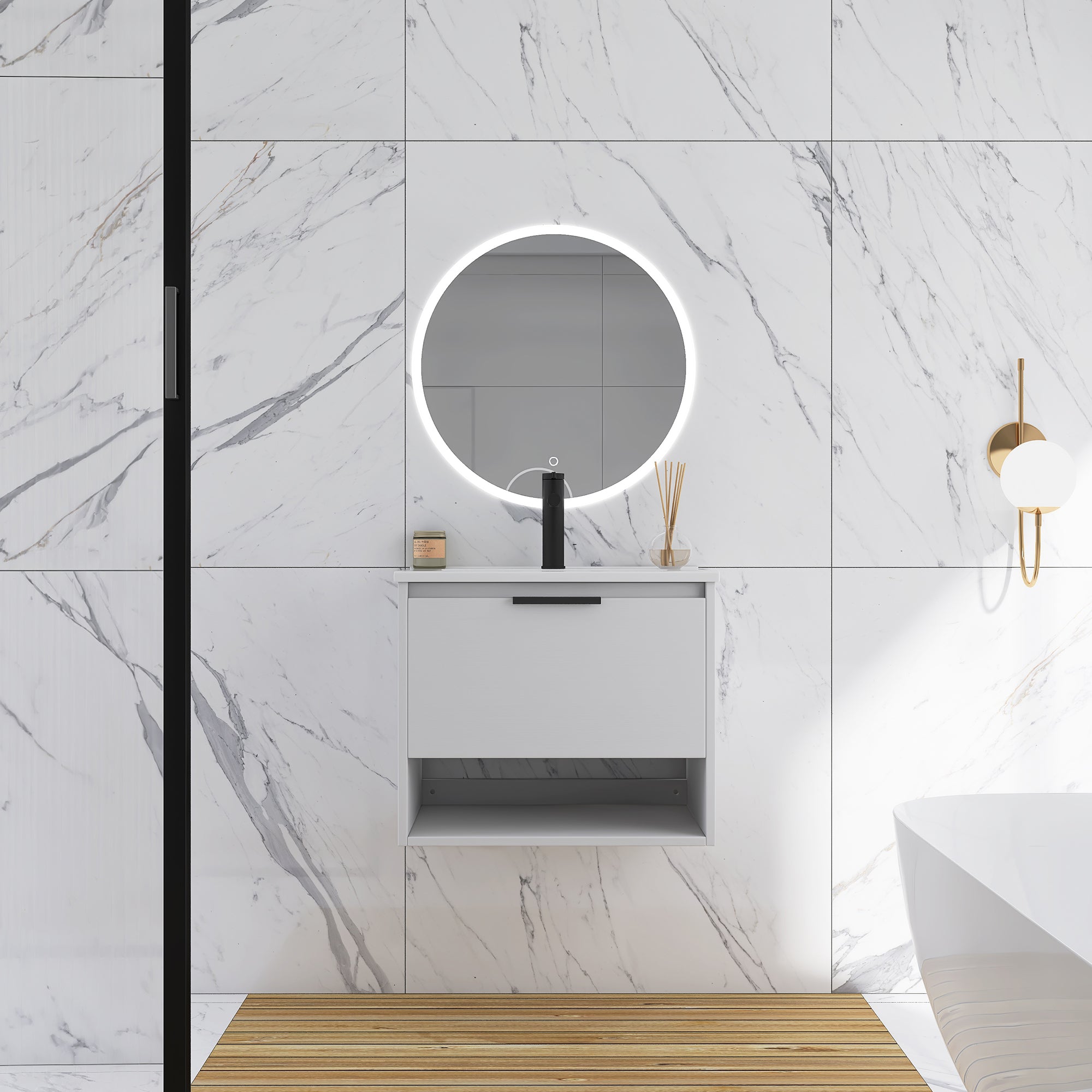 24 in. W x 18 in. D x 20 in. H Bath Vanity Set in White with Ceramic Vanity Top in White with White Basin