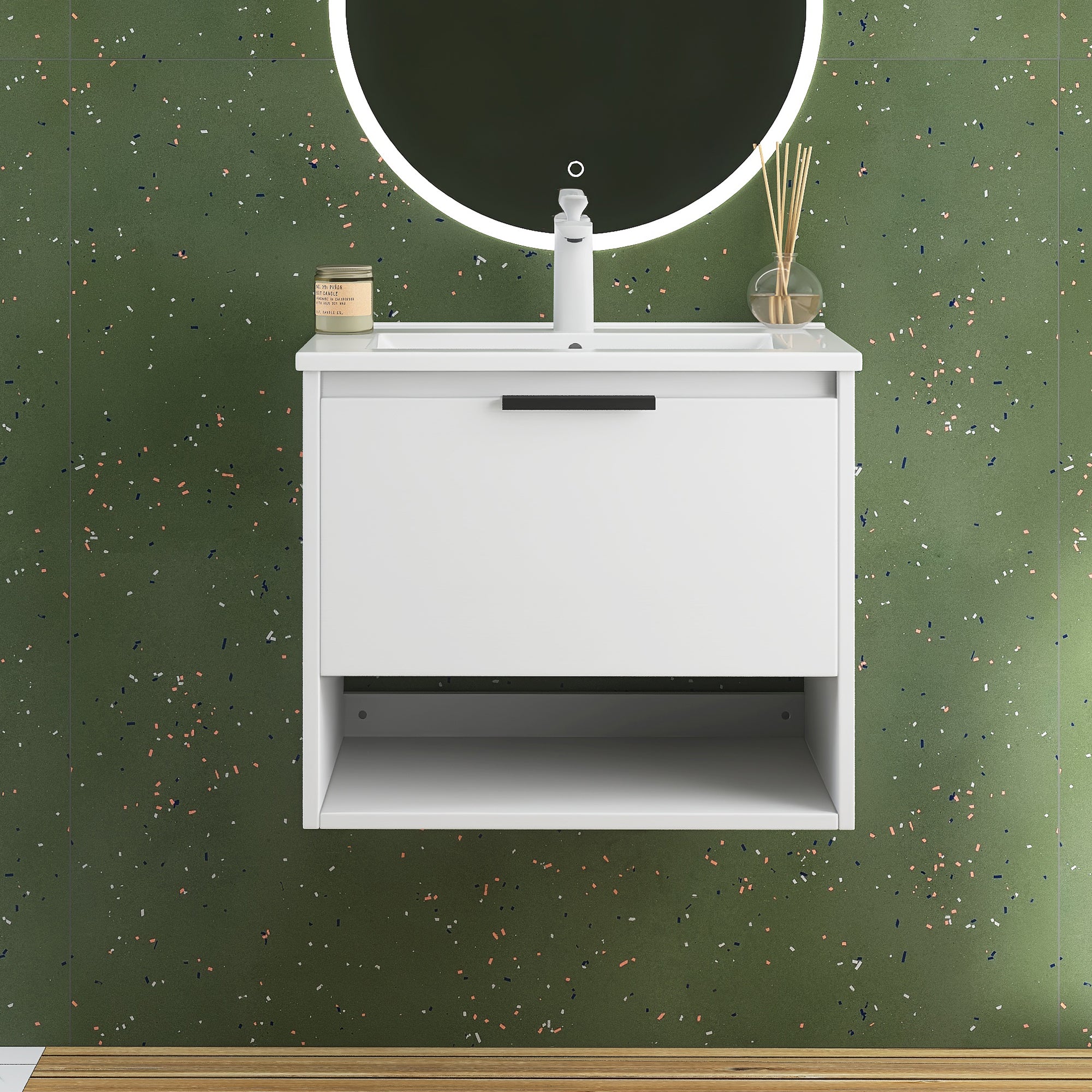 24 in. W x 18 in. D x 20 in. H Bath Vanity Set in White with Ceramic Vanity Top in White with White Basin