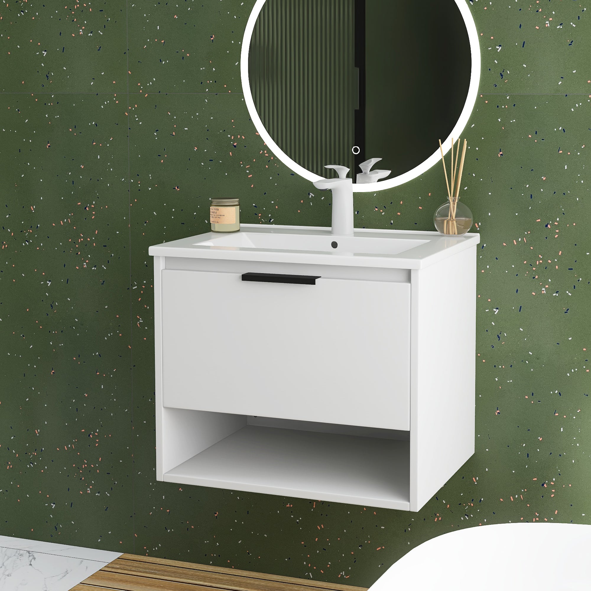 24 in. W x 18 in. D x 20 in. H Bath Vanity Set in White with Ceramic Vanity Top in White with White Basin