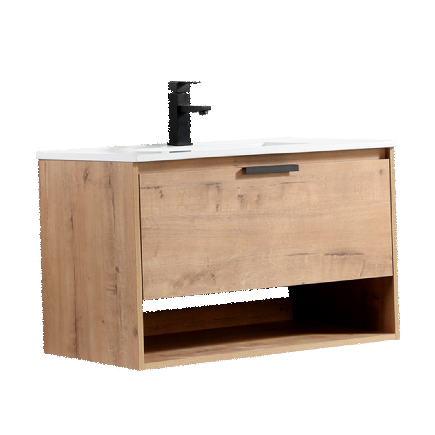 32 in. W x 18 in. D x 20 in. H Bath Vanity Set in Natural Wood with Ceramic Vanity Top in White with White Basin