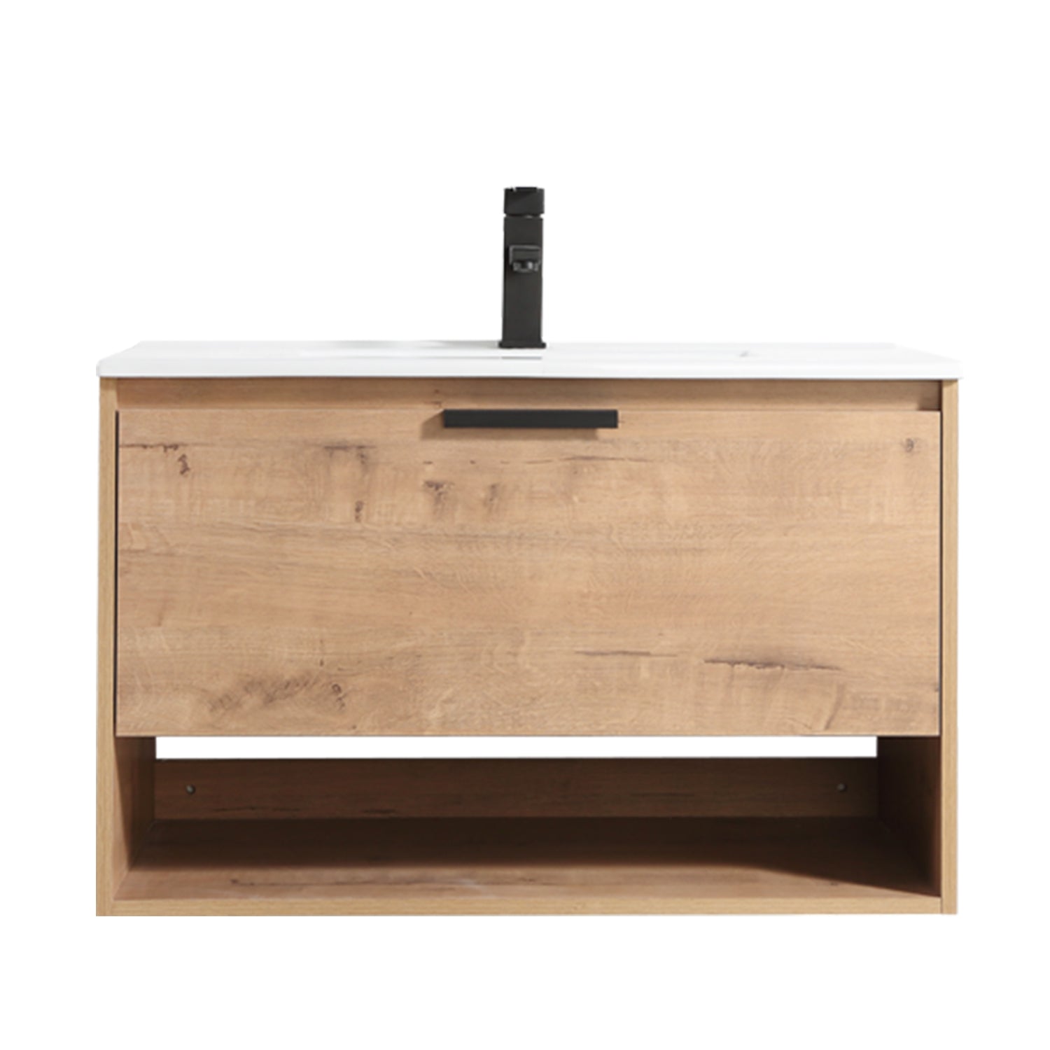 32 in. W x 18 in. D x 20 in. H Bath Vanity Set in Natural Wood with Ceramic Vanity Top in White with White Basin