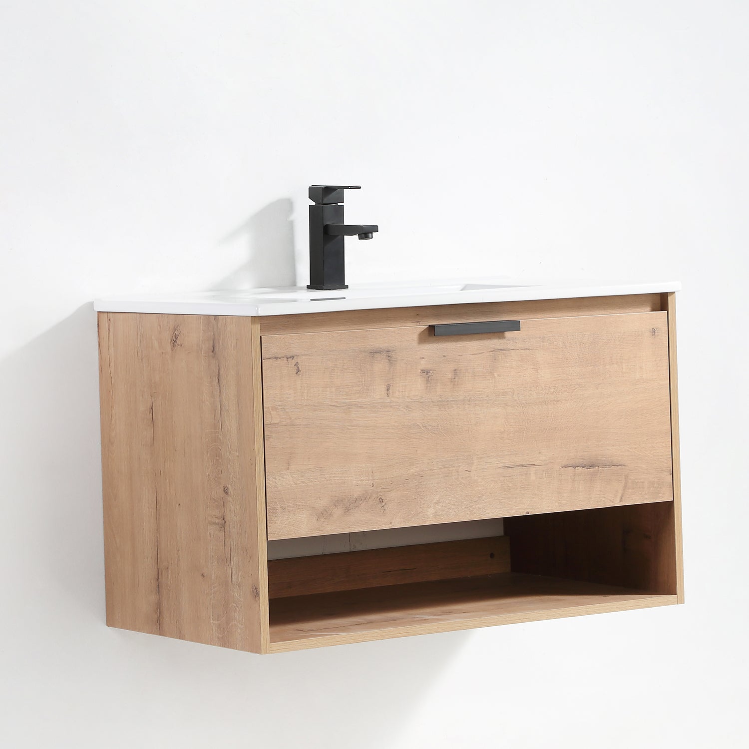 32 in. W x 18 in. D x 20 in. H Bath Vanity Set in Natural Wood with Ceramic Vanity Top in White with White Basin