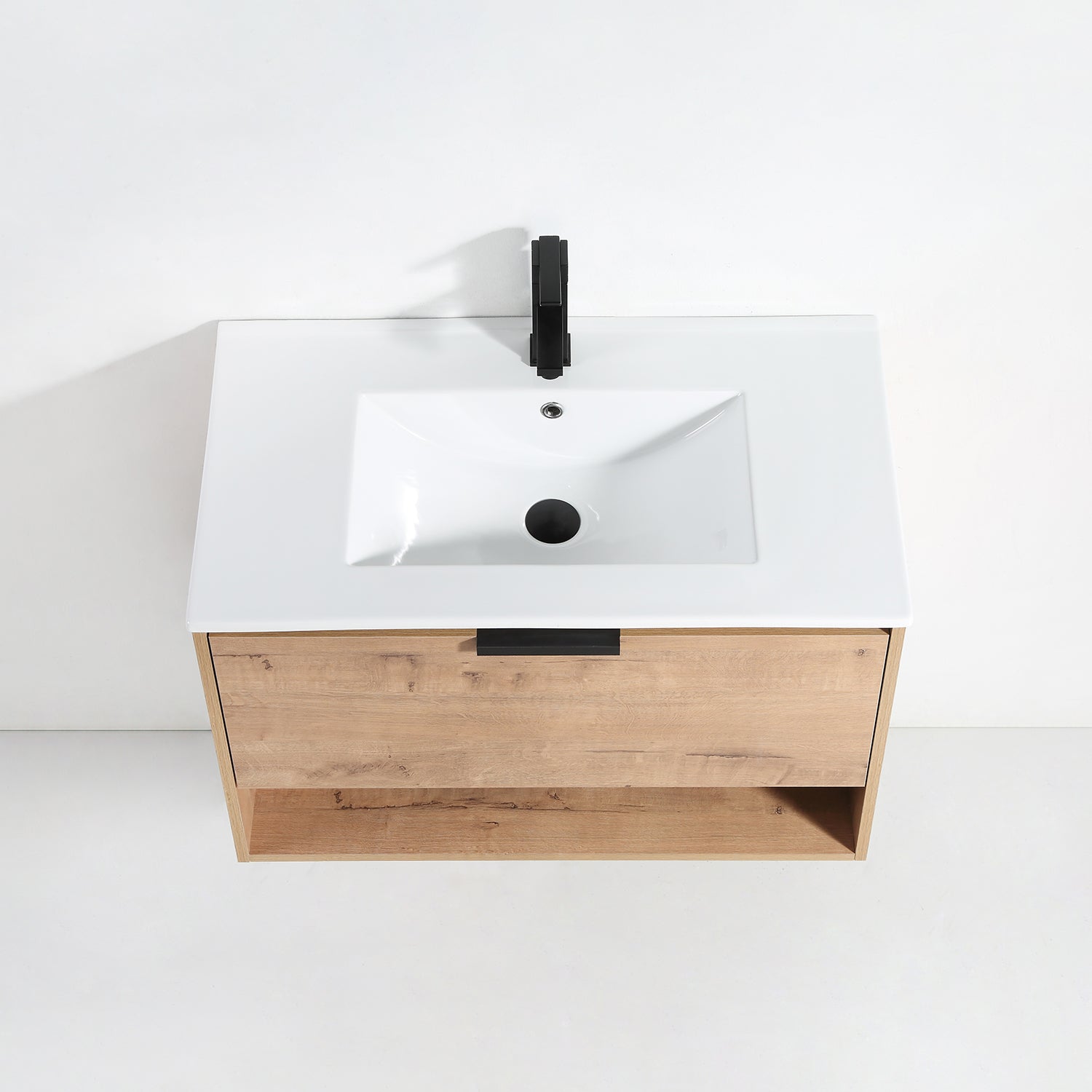 32 in. W x 18 in. D x 20 in. H Bath Vanity Set in Natural Wood with Ceramic Vanity Top in White with White Basin