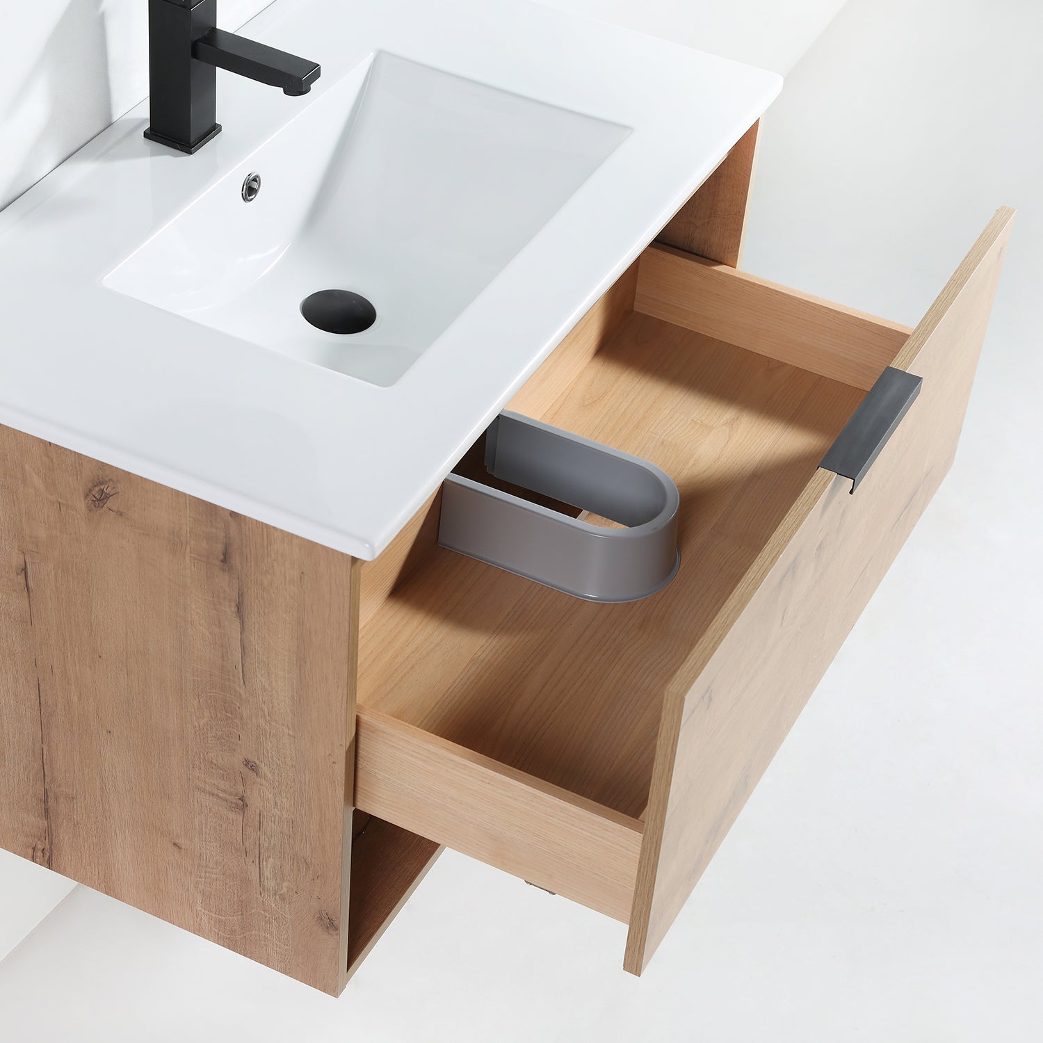 32 in. W x 18 in. D x 20 in. H Bath Vanity Set in Natural Wood with Ceramic Vanity Top in White with White Basin