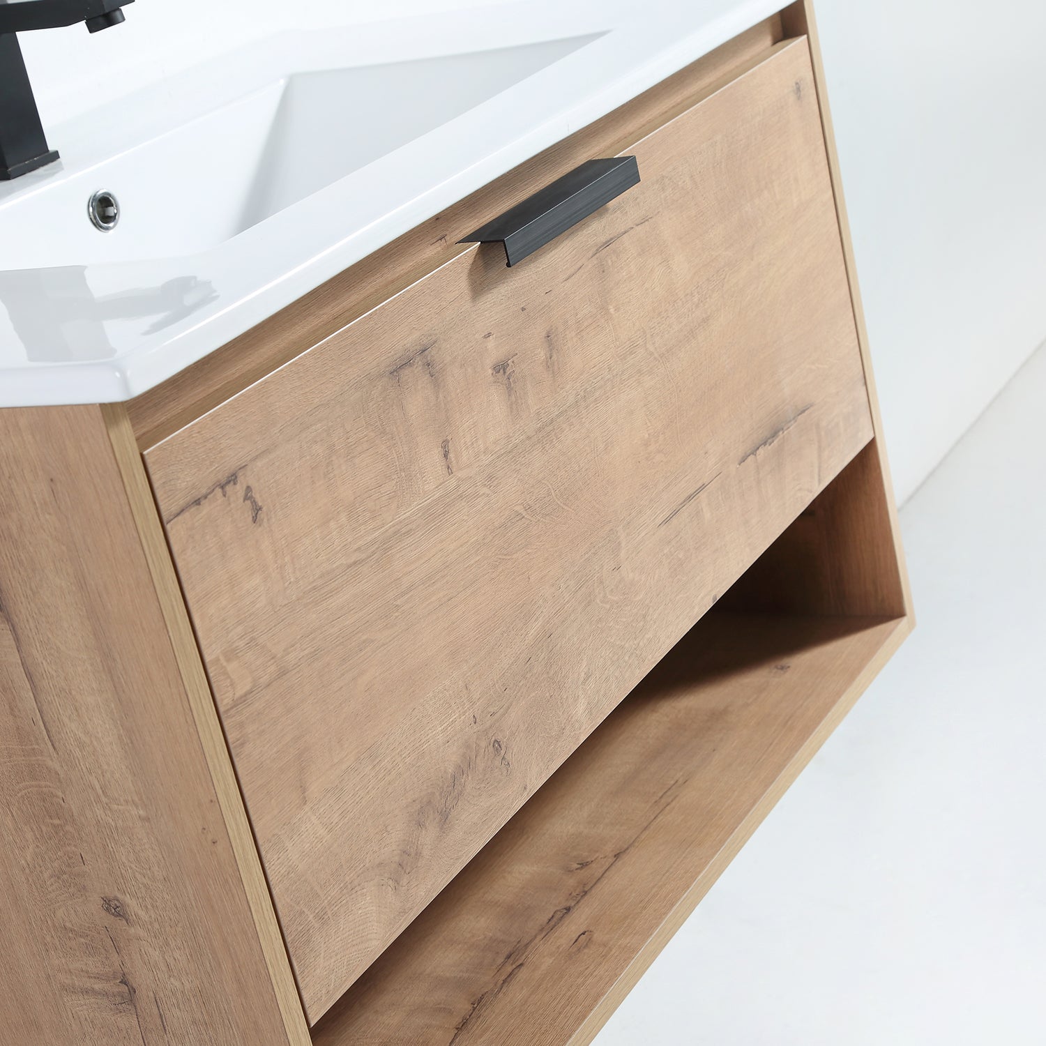 32 in. W x 18 in. D x 20 in. H Bath Vanity Set in Natural Wood with Ceramic Vanity Top in White with White Basin