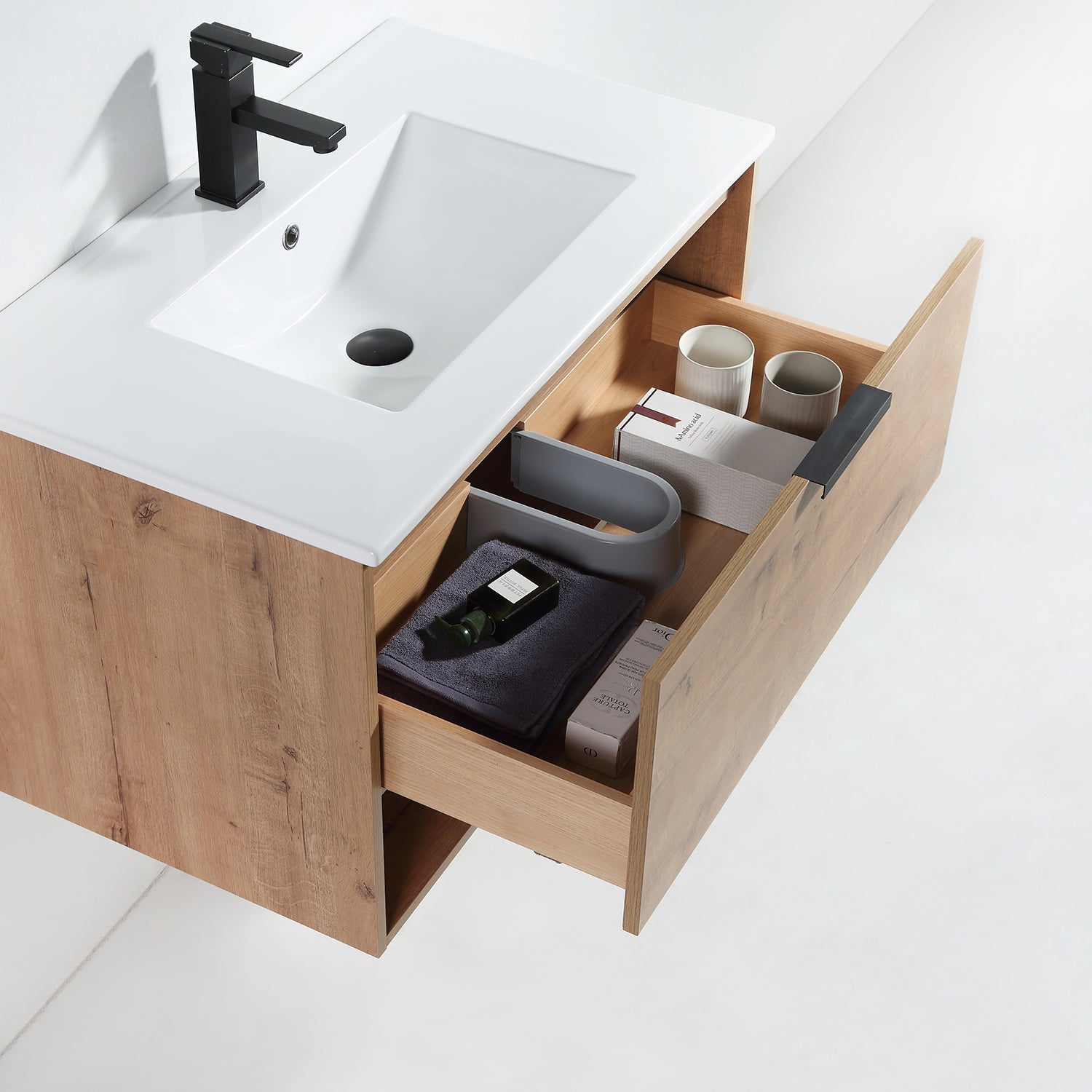 32 in. W x 18 in. D x 20 in. H Bath Vanity Set in Natural Wood with Ceramic Vanity Top in White with White Basin
