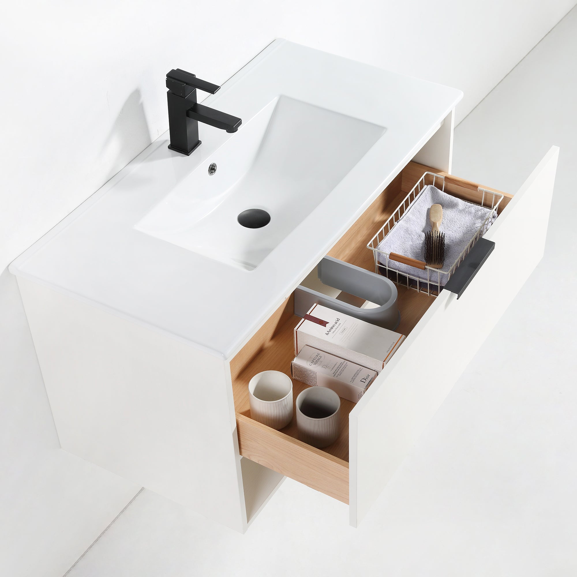 36 in. W x 18 in. D x 20 in. H Bath Vanity Set in White with Ceramic Vanity Top in White with White Basin