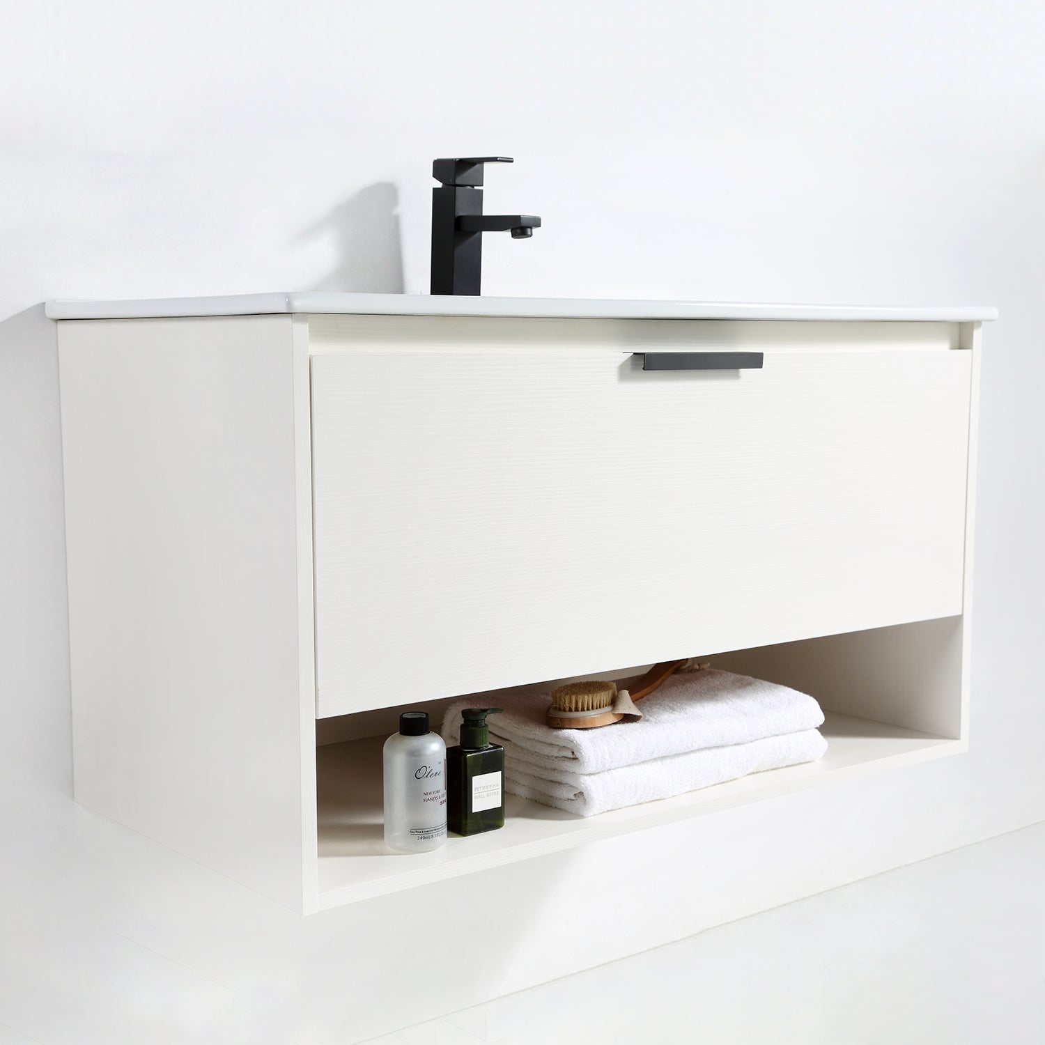 36 in. W x 18 in. D x 20 in. H Bath Vanity Set in White with Ceramic Vanity Top in White with White Basin