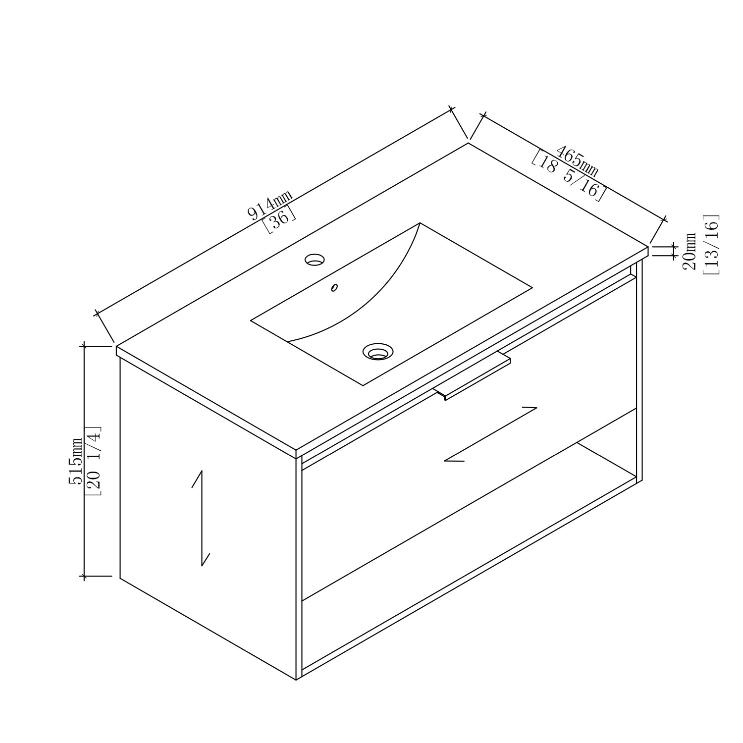 36 in. W x 18 in. D x 20 in. H Bath Vanity Set in White with Ceramic Vanity Top in White with White Basin