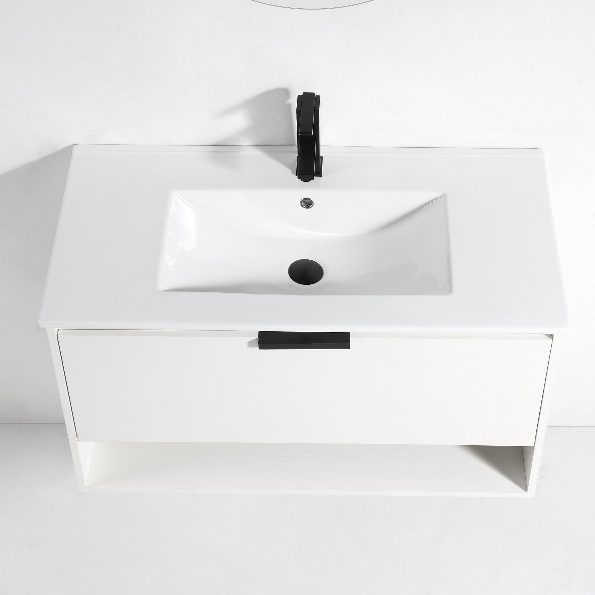 36 in. W x 18 in. D x 20 in. H Bath Vanity Set in White with Ceramic Vanity Top in White with White Basin