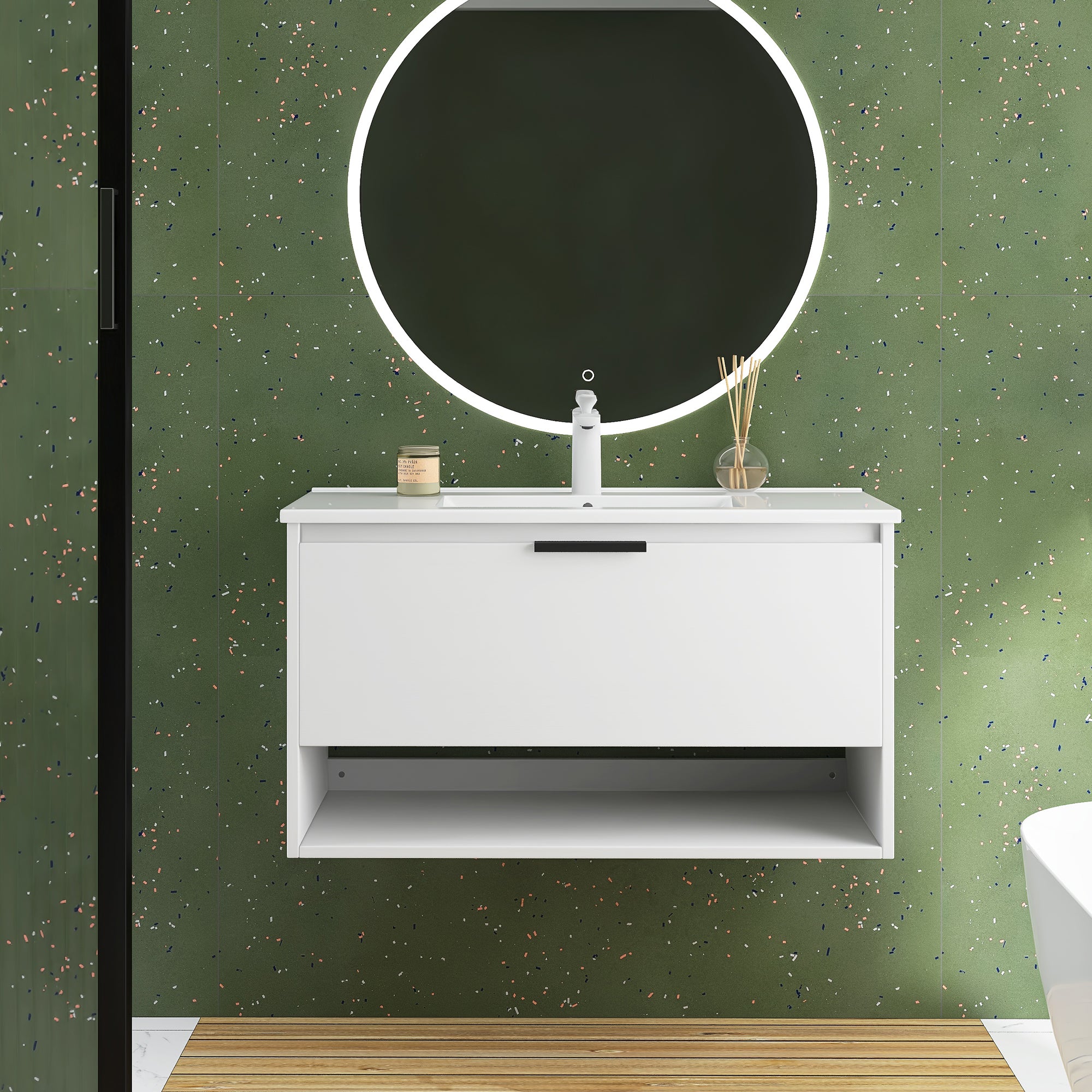 36 in. W x 18 in. D x 20 in. H Bath Vanity Set in White with Ceramic Vanity Top in White with White Basin