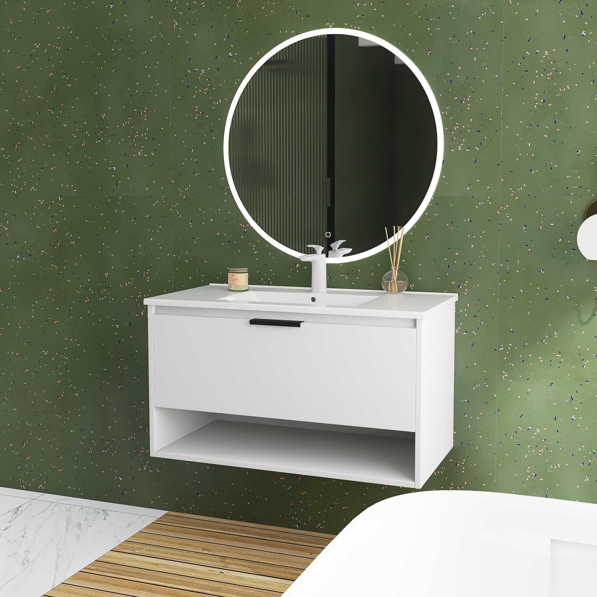 36 in. W x 18 in. D x 20 in. H Bath Vanity Set in White with Ceramic Vanity Top in White with White Basin