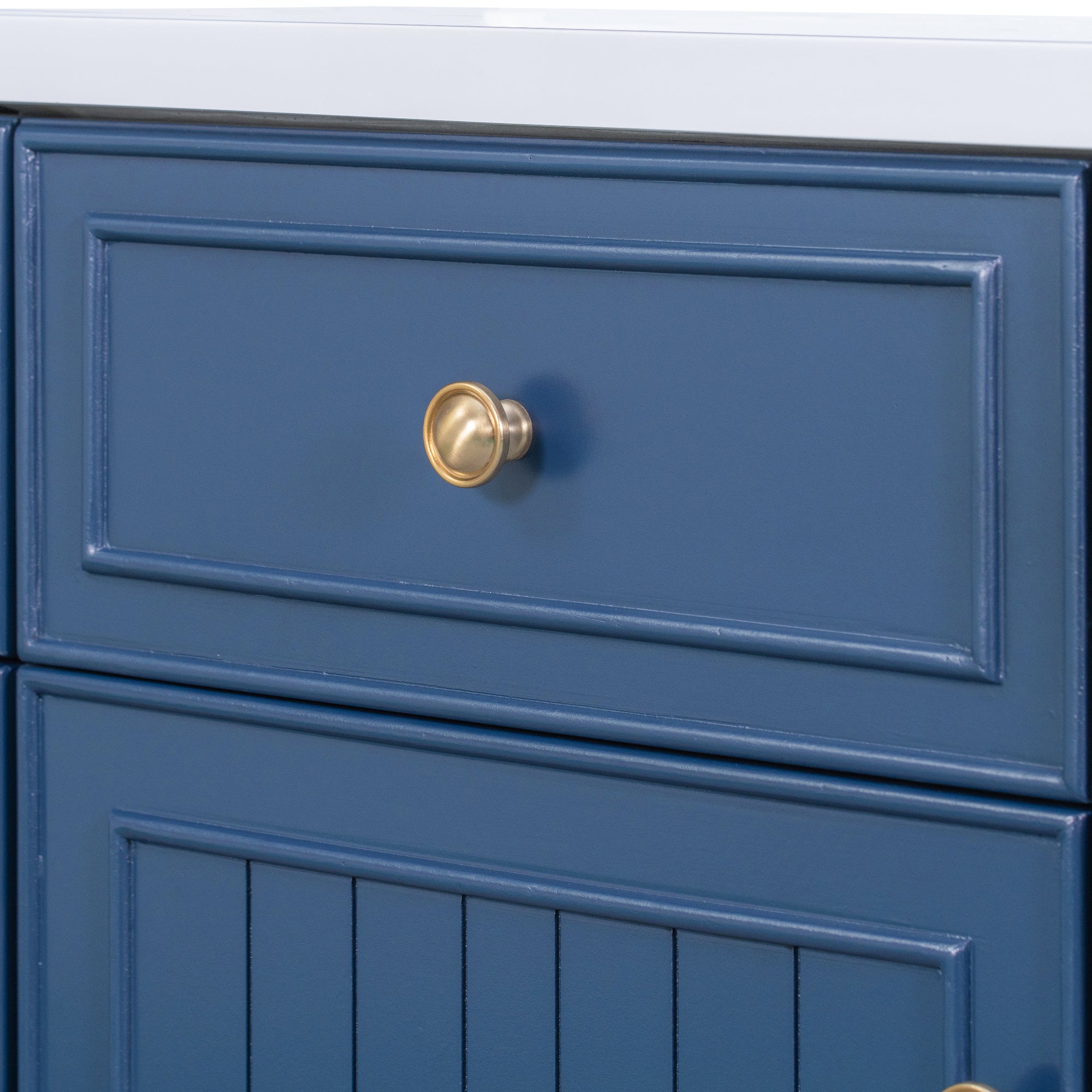 36 inch Freestanding Bath Vanity in Navy Blue with White Resin Top