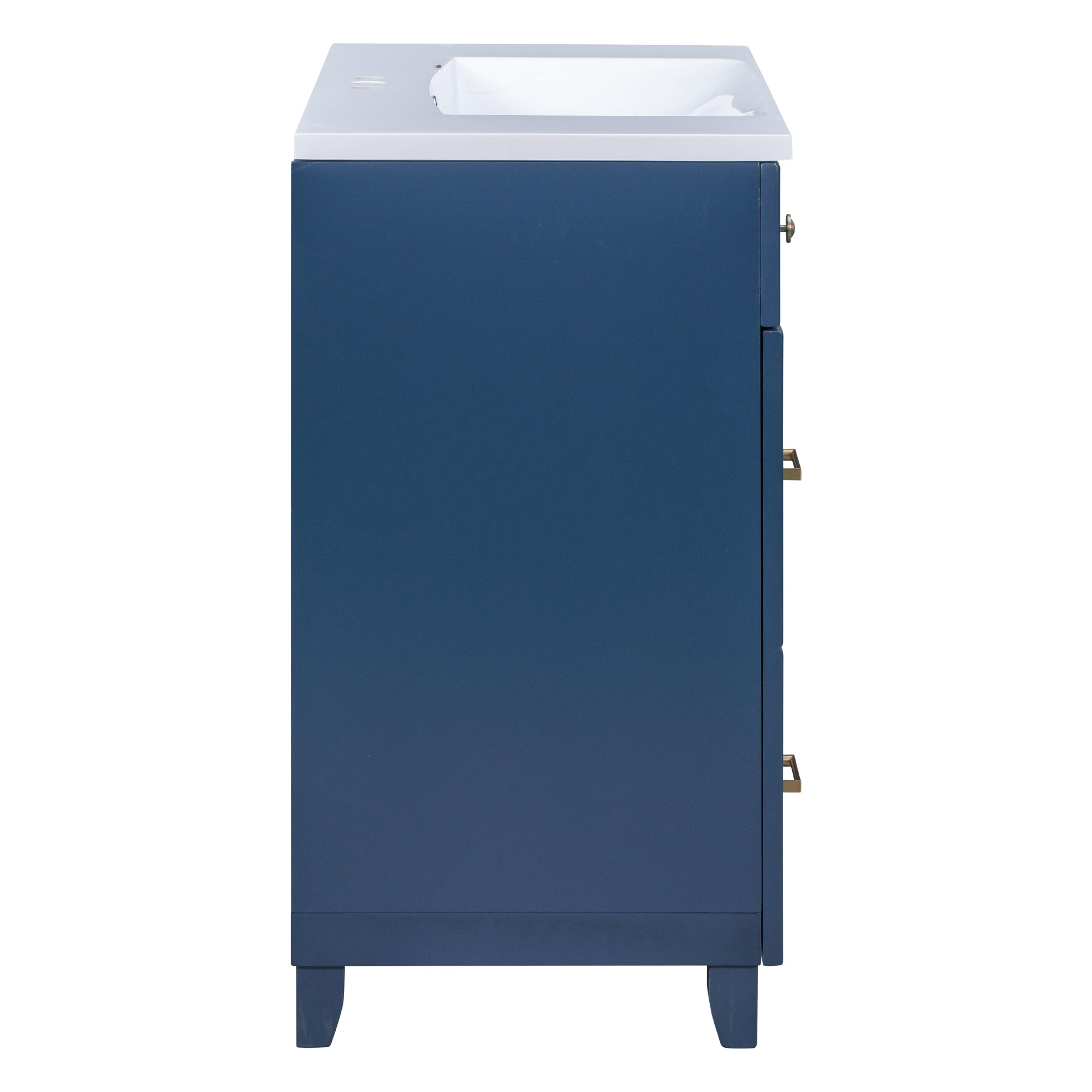 36 inch Freestanding Bath Vanity in Navy Blue with White Resin Top