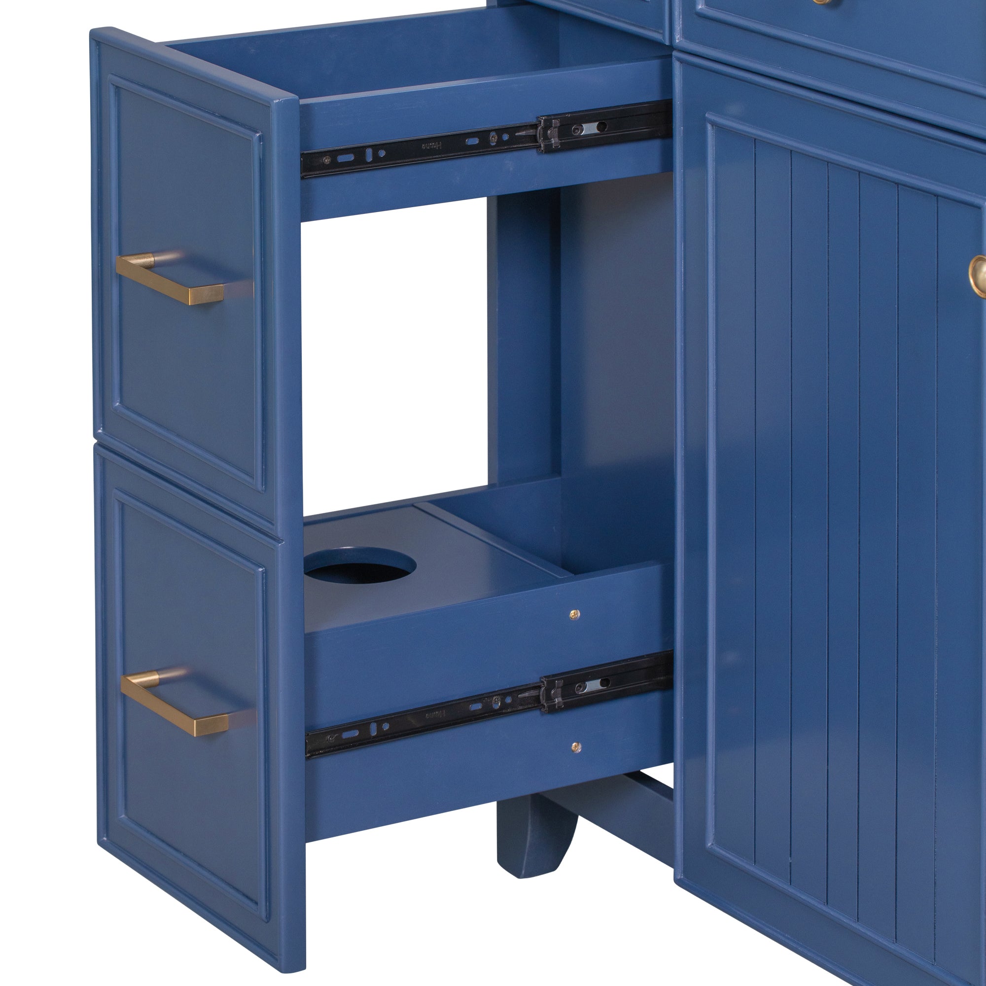 36 inch Freestanding Bath Vanity in Navy Blue with White Resin Top