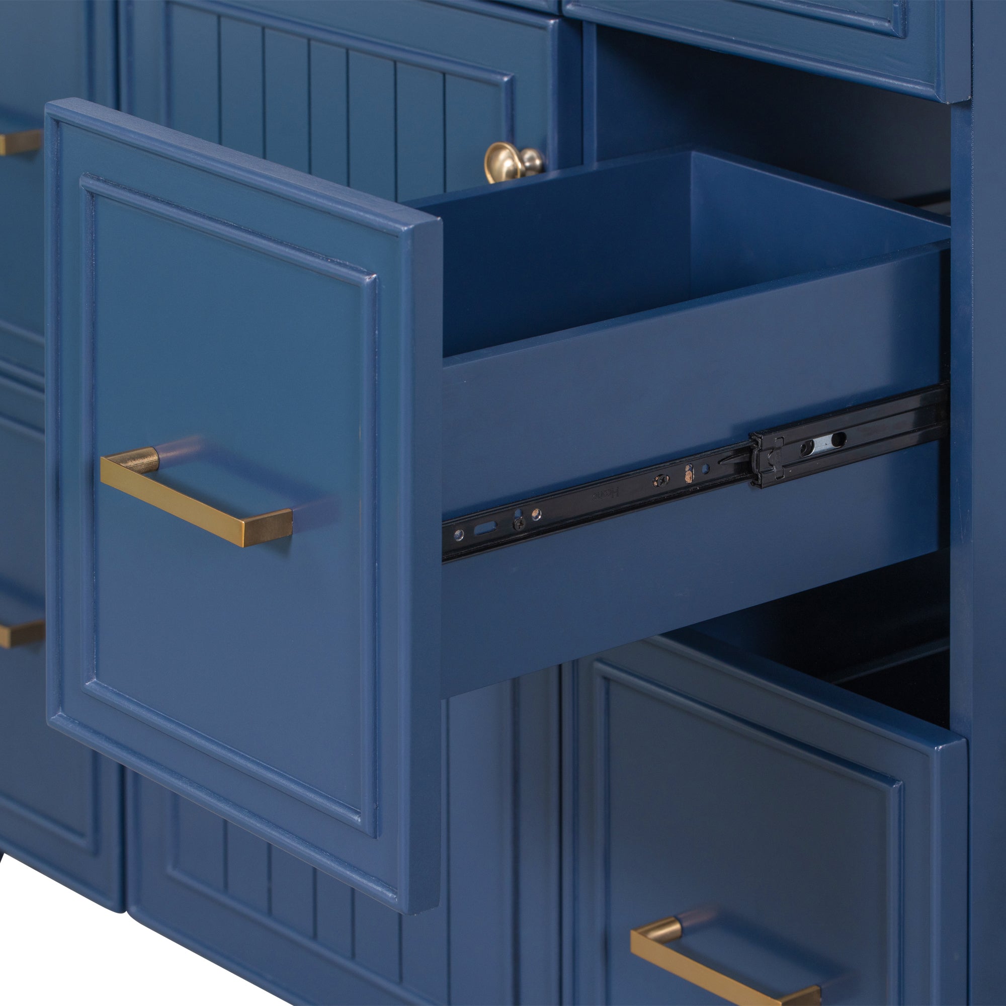 36 inch Freestanding Bath Vanity in Navy Blue with White Resin Top